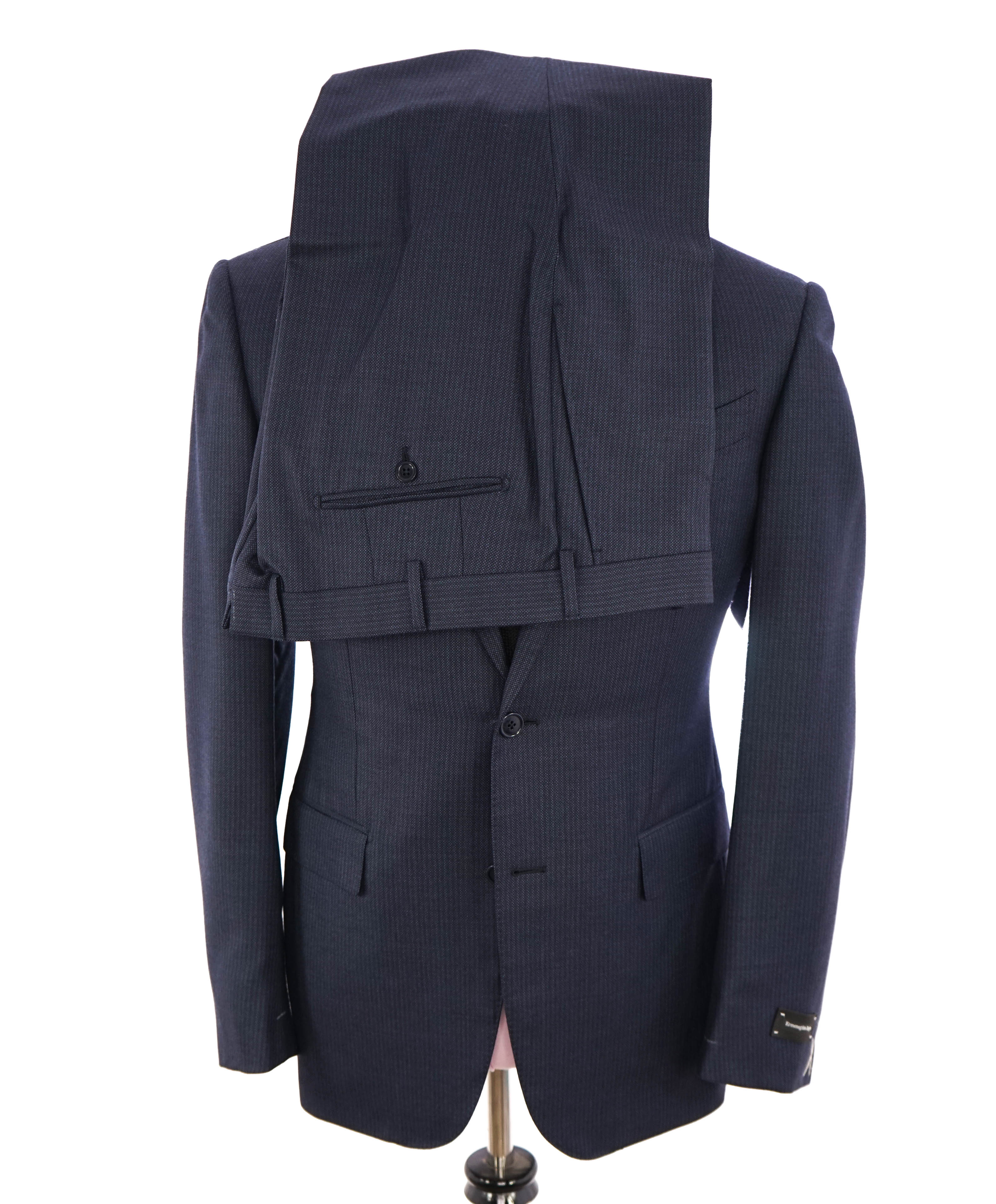 ERMENEGILDO ZEGNA - "TROFEO" Mila Blue Textured Birdseye Premium Suit - 42R