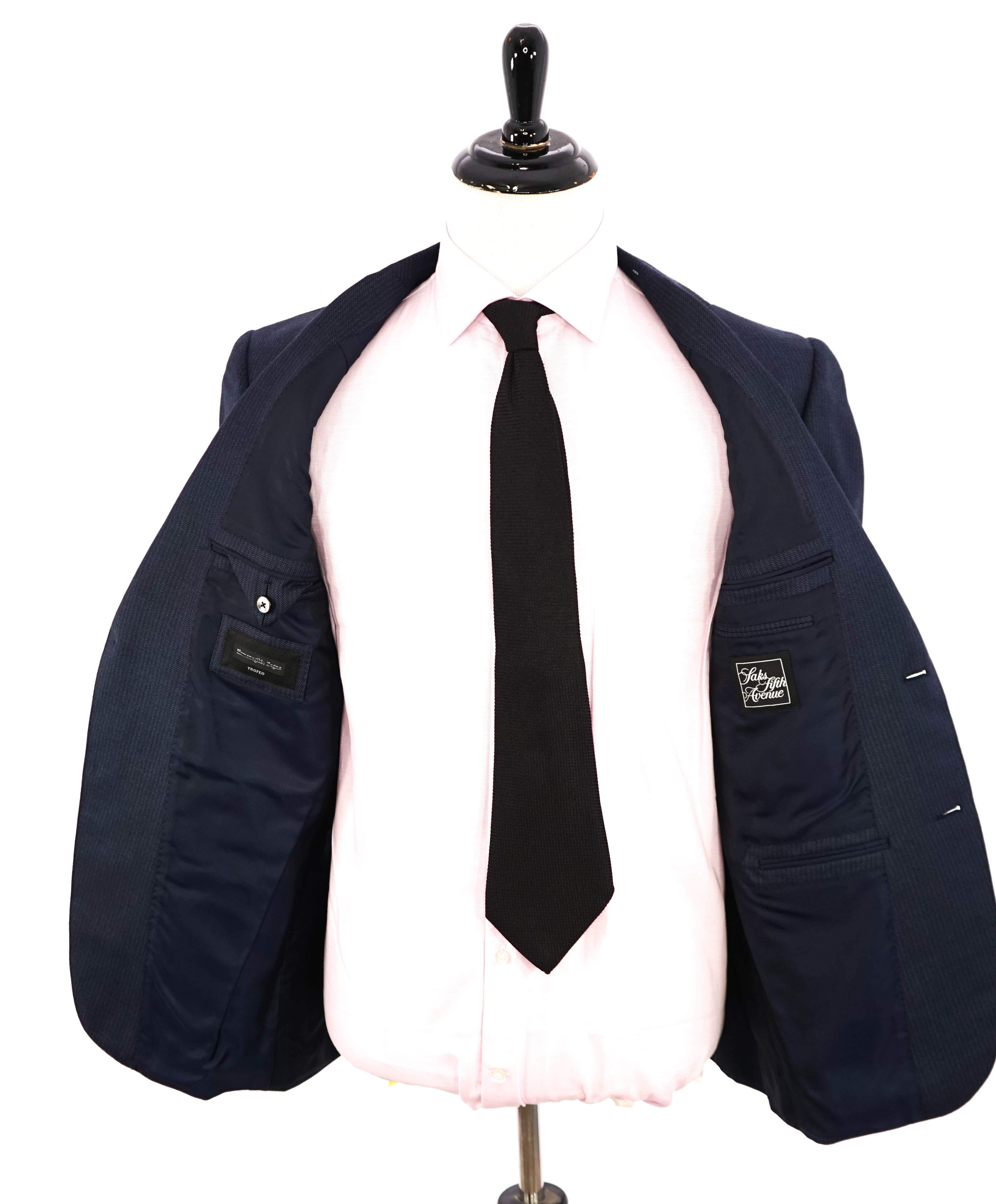 ERMENEGILDO ZEGNA - "TROFEO" Mila Blue Textured Birdseye Premium Suit - 42R