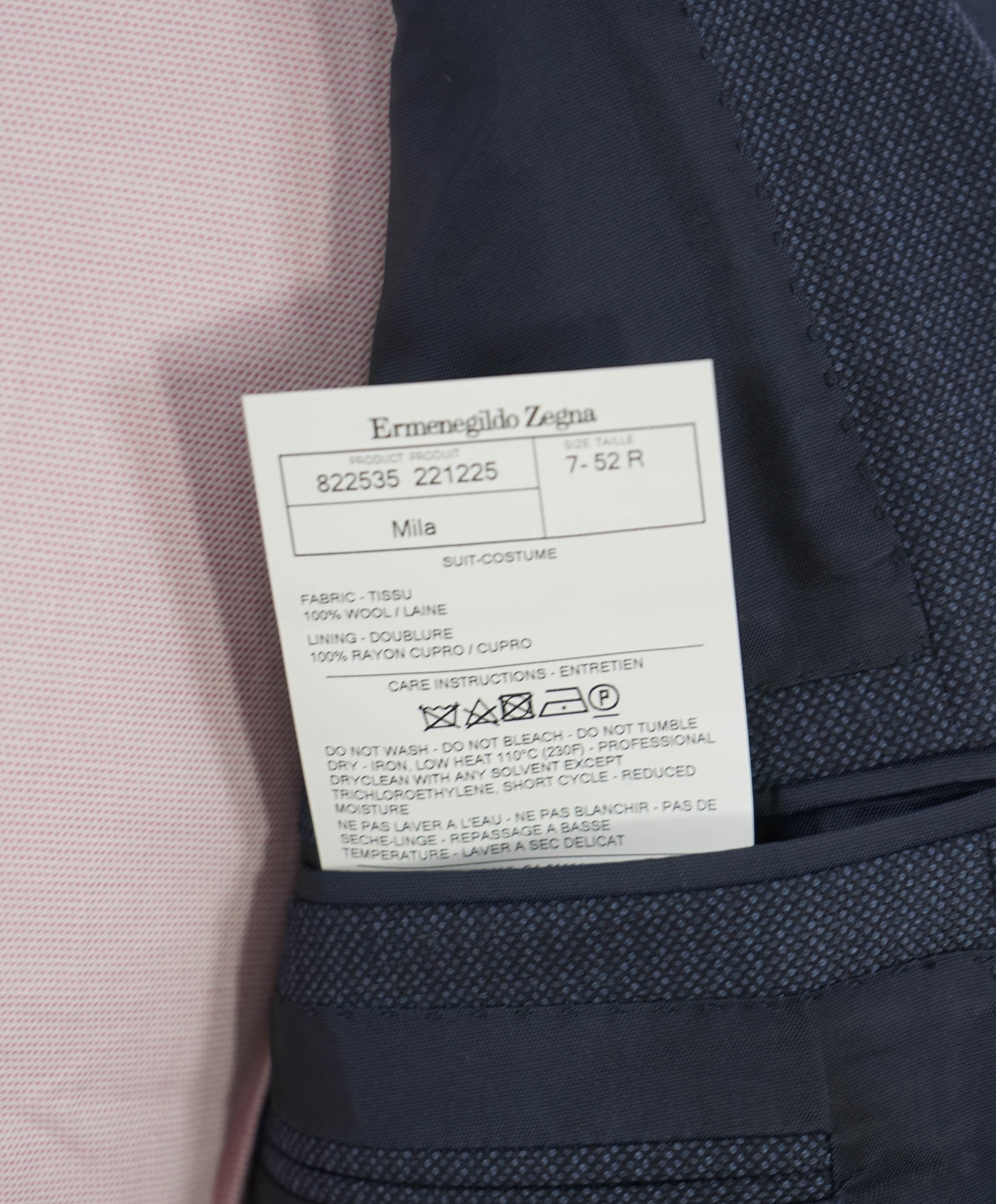ERMENEGILDO ZEGNA - "TROFEO" Mila Blue Textured Birdseye Premium Suit - 42R