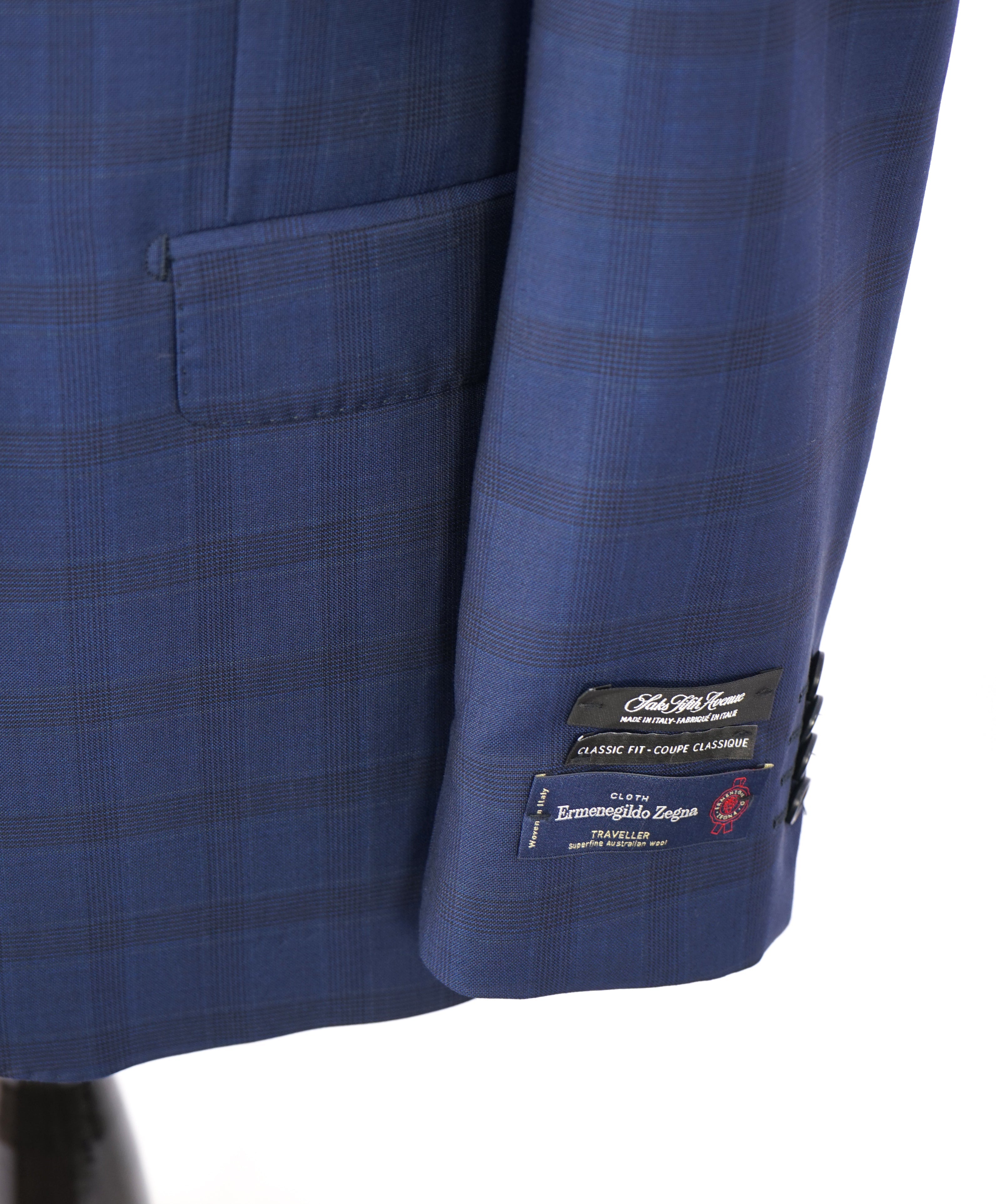ERMENEGILDO ZEGNA - By SAKS FIFTH AVENUE "Classic" Blue Plaid Check Suit - 38R