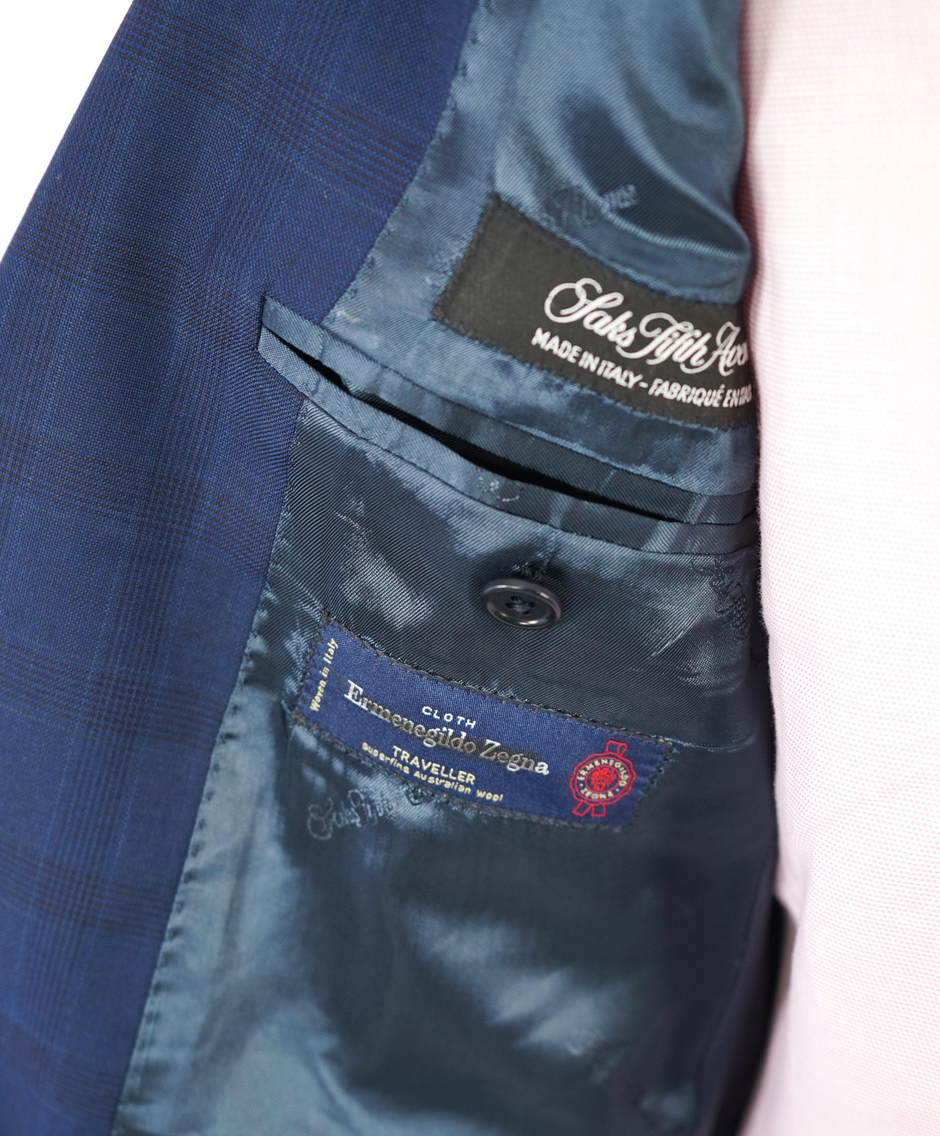 ERMENEGILDO ZEGNA - By SAKS FIFTH AVENUE "Classic" Blue Plaid Check Suit - 38R