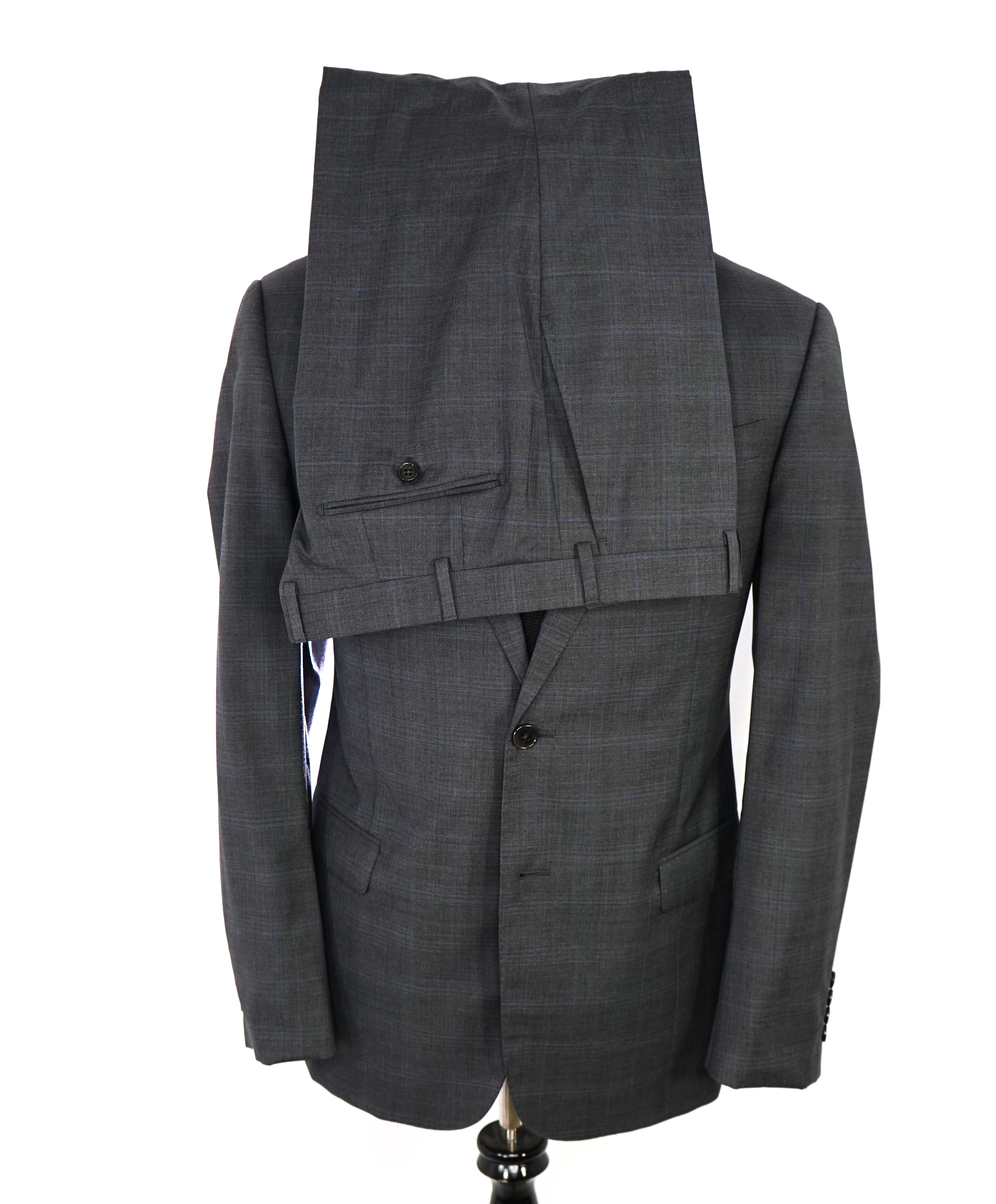 ARMANI COLLEZIONI - Gray & Blue Plaid Check Notch Lapel Suit - 42R
