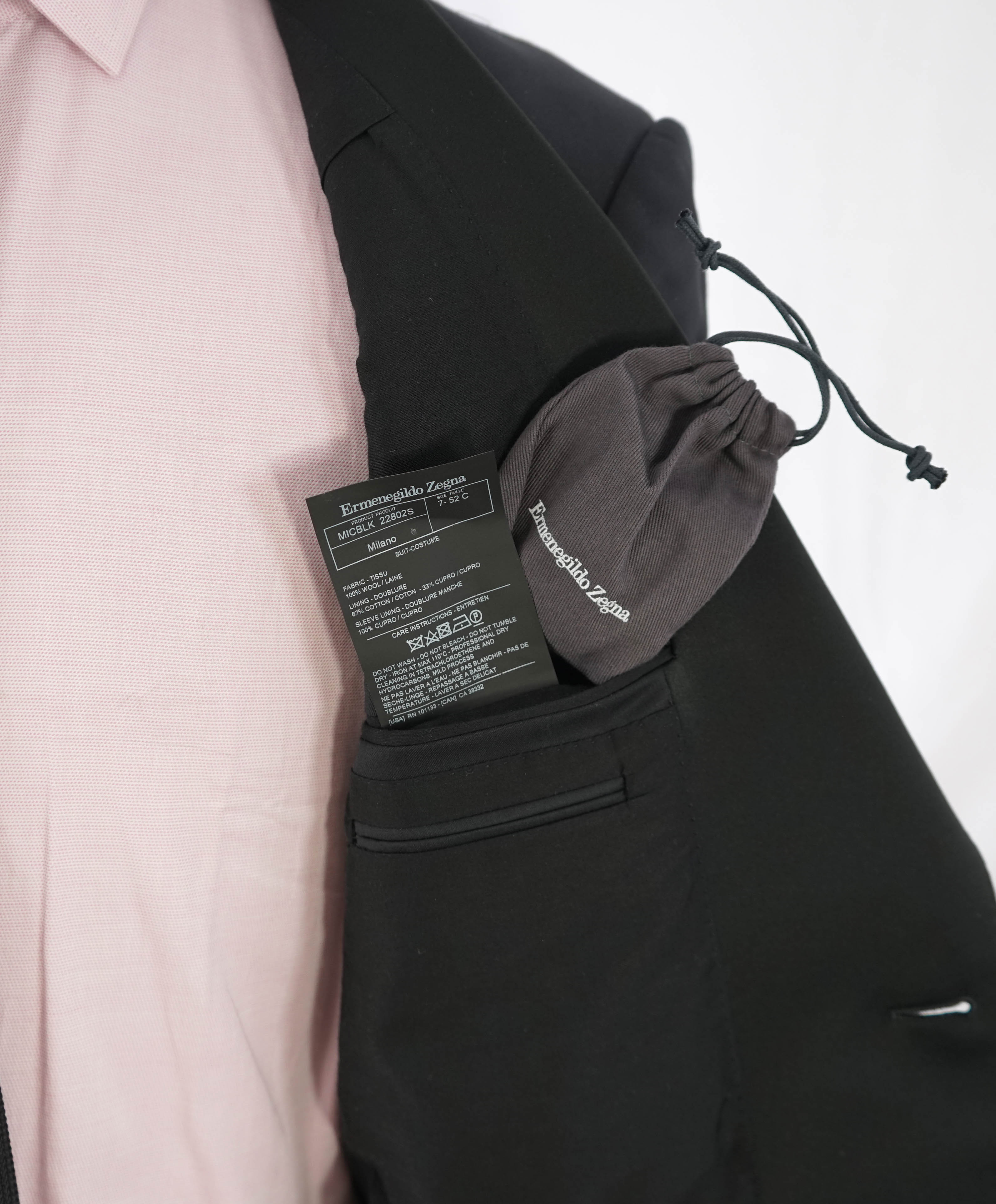 ERMENEGILDO ZEGNA -"MICRONSPHERE MILA" PEAK LAPEL Black Tuxedo - 42S