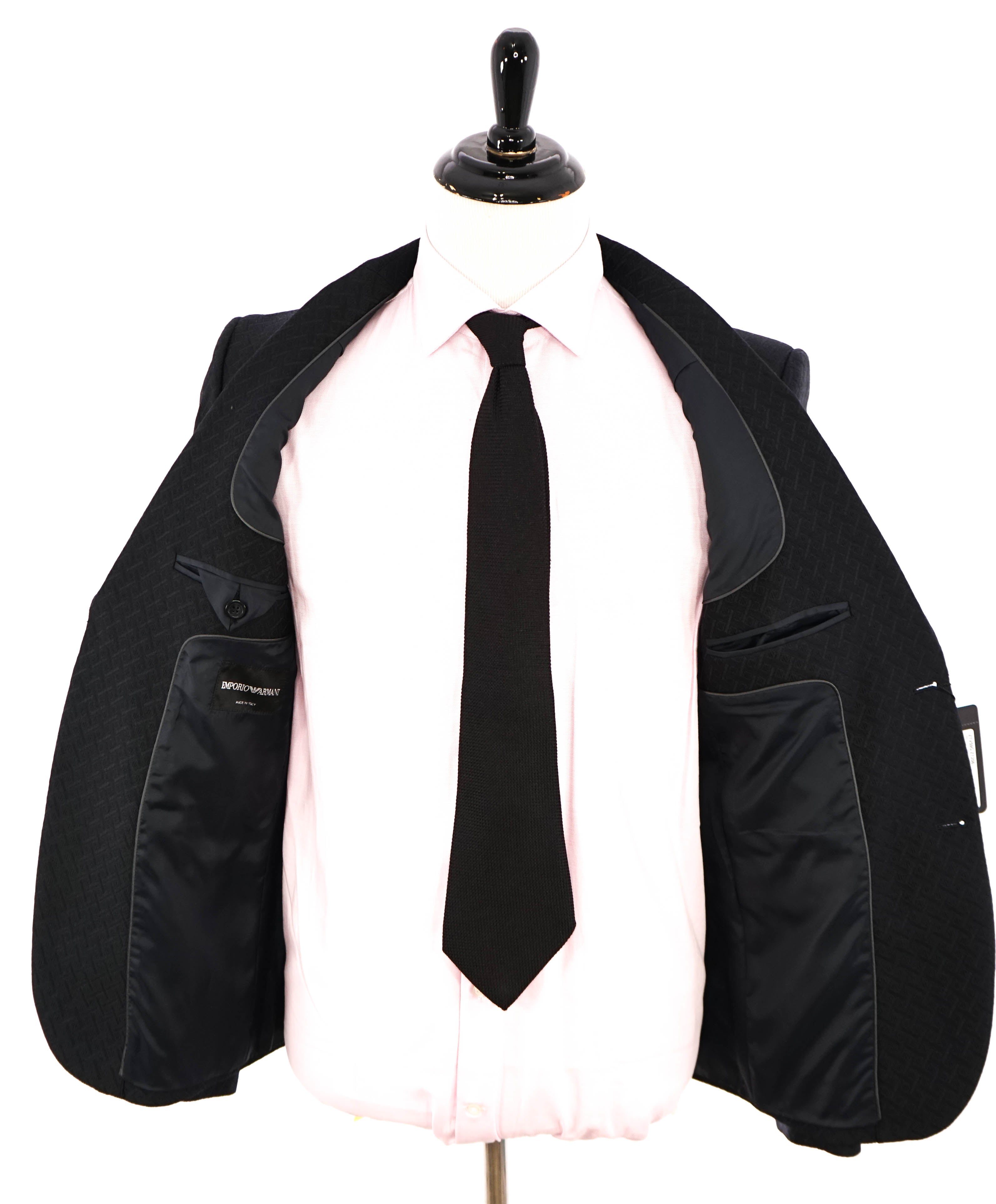 EMPORIO ARMANI - Black Geometric Textured Weave UNIQUE PREMIUM Suit - 40R