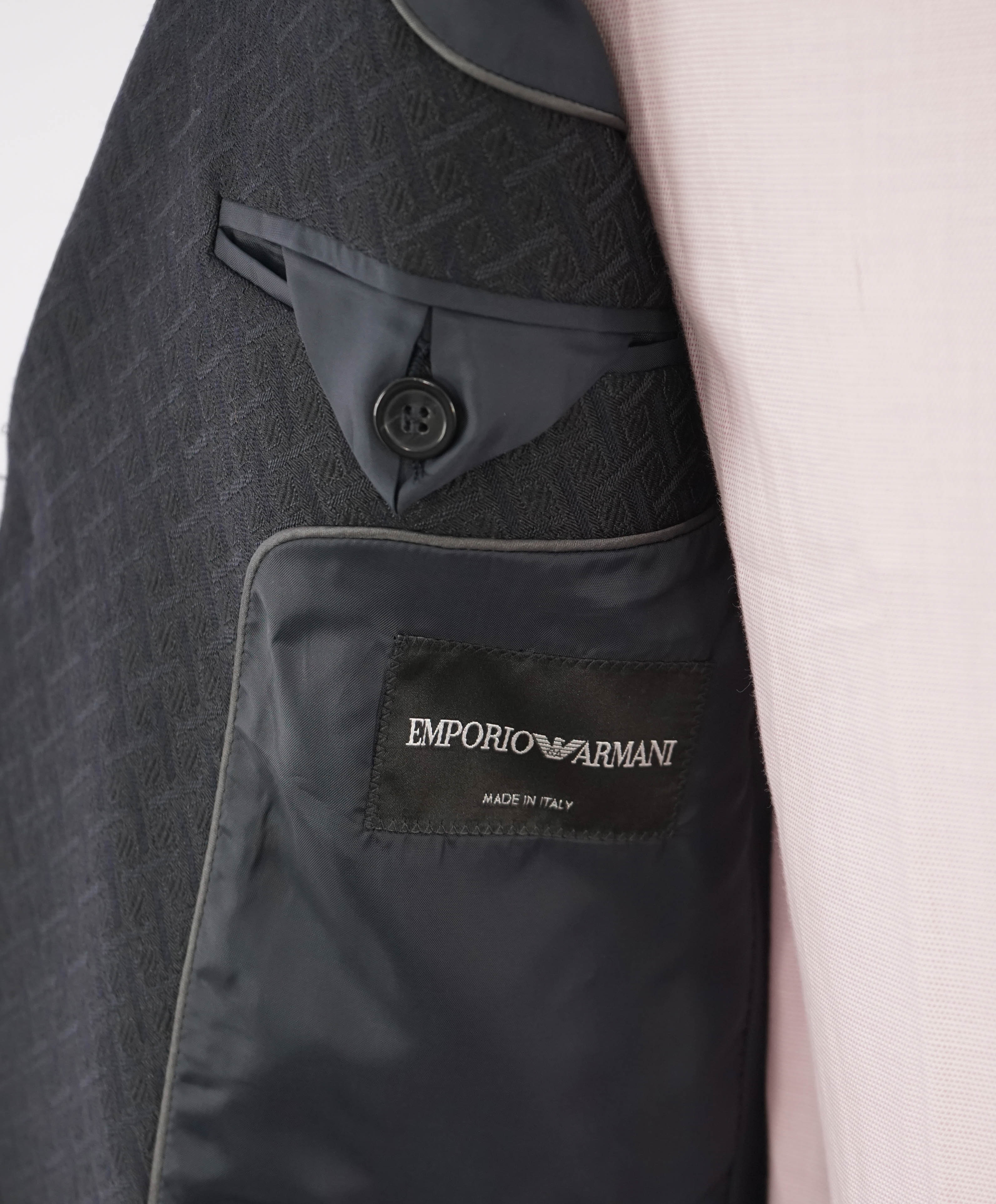 EMPORIO ARMANI - Black Geometric Textured Weave UNIQUE PREMIUM Suit - 40R