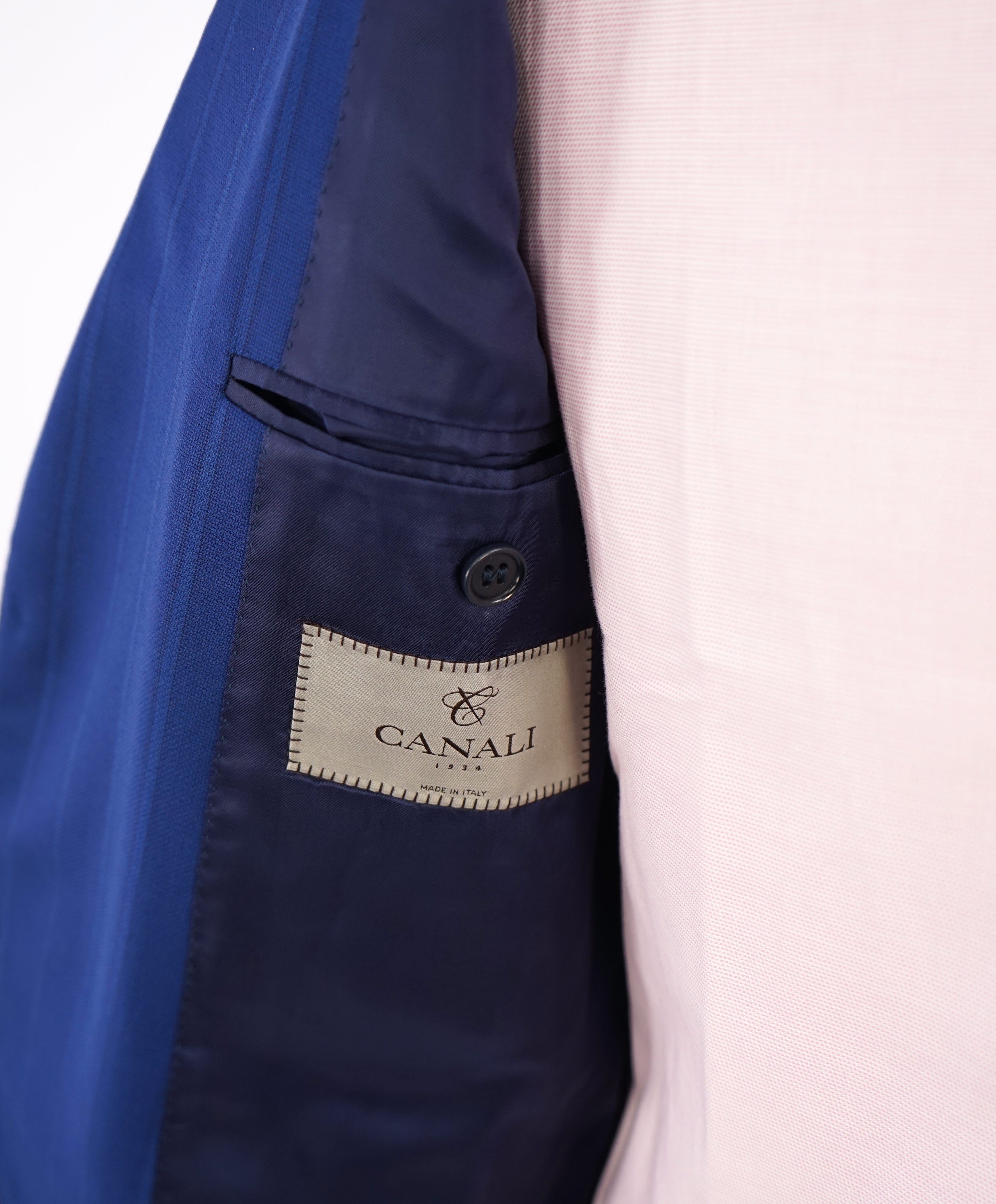 CANALI -"TRAVEL Collection" ROYAL BLUE CHALK STRIPE Oxford Weave Suit - 42R