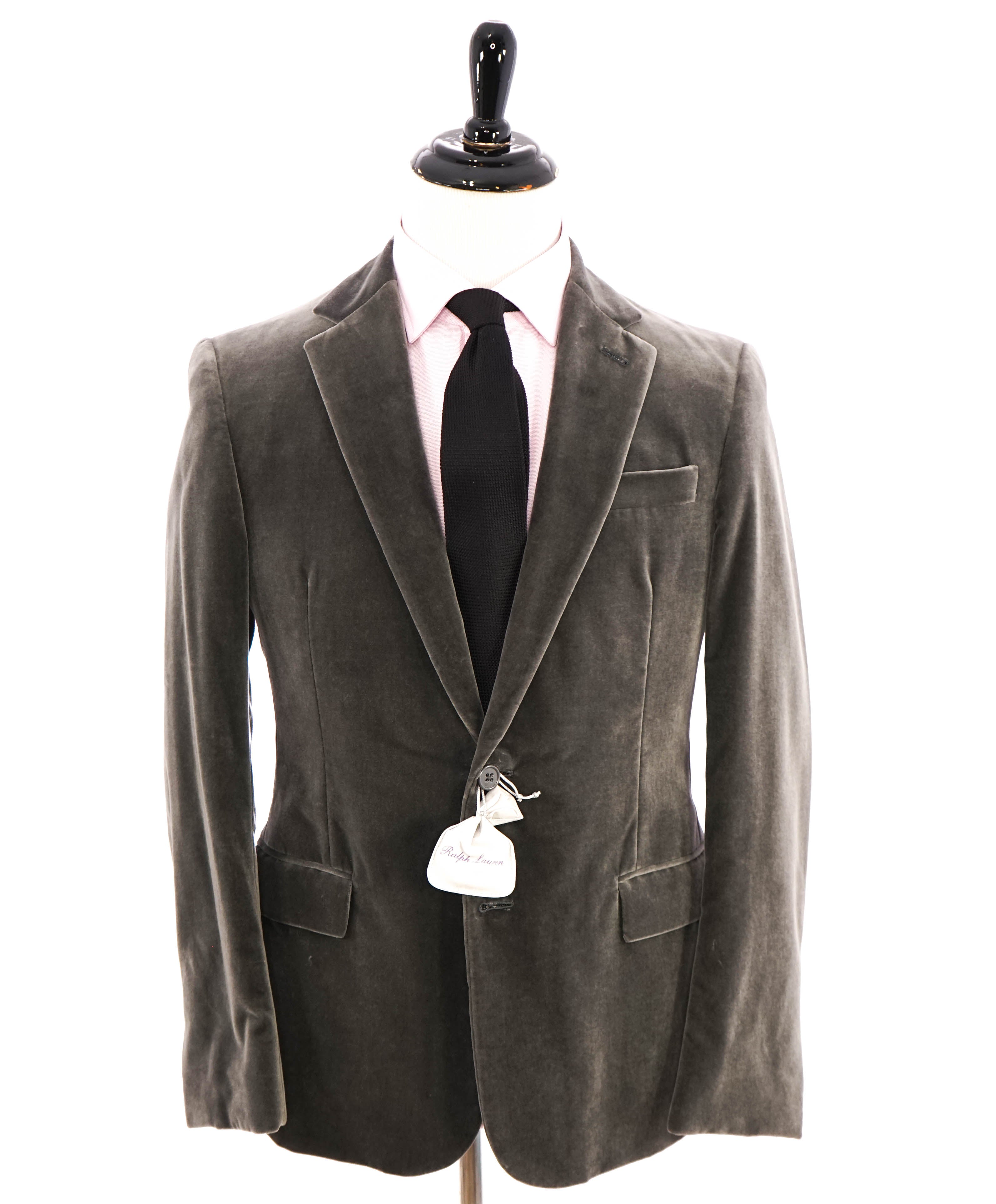 RALPH LAUREN PURPLE LABEL - *VELVET* Gray Solid Notch Lapel Blazer - 44R