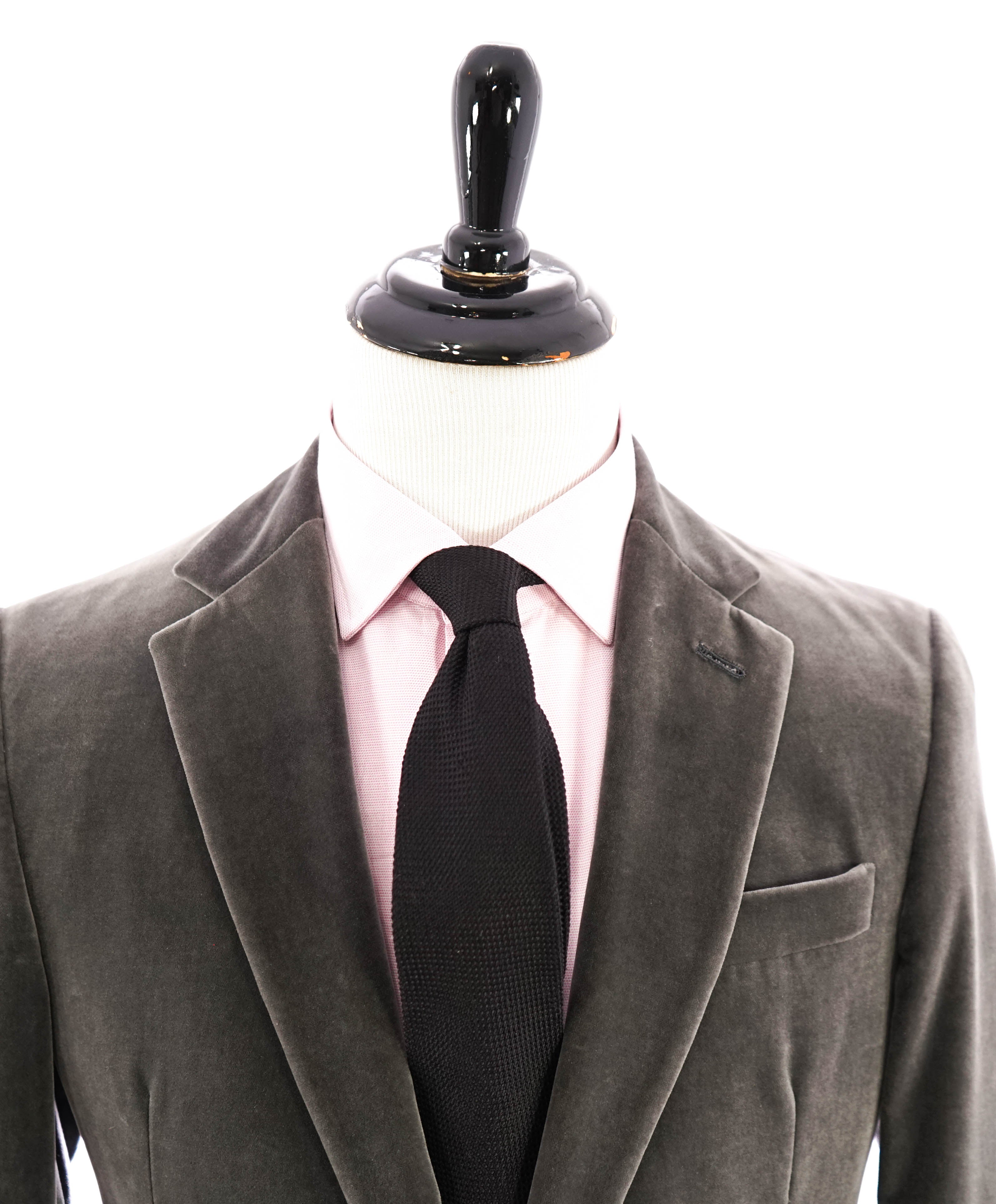 RALPH LAUREN PURPLE LABEL - *VELVET* Gray Solid Notch Lapel Blazer - 44R