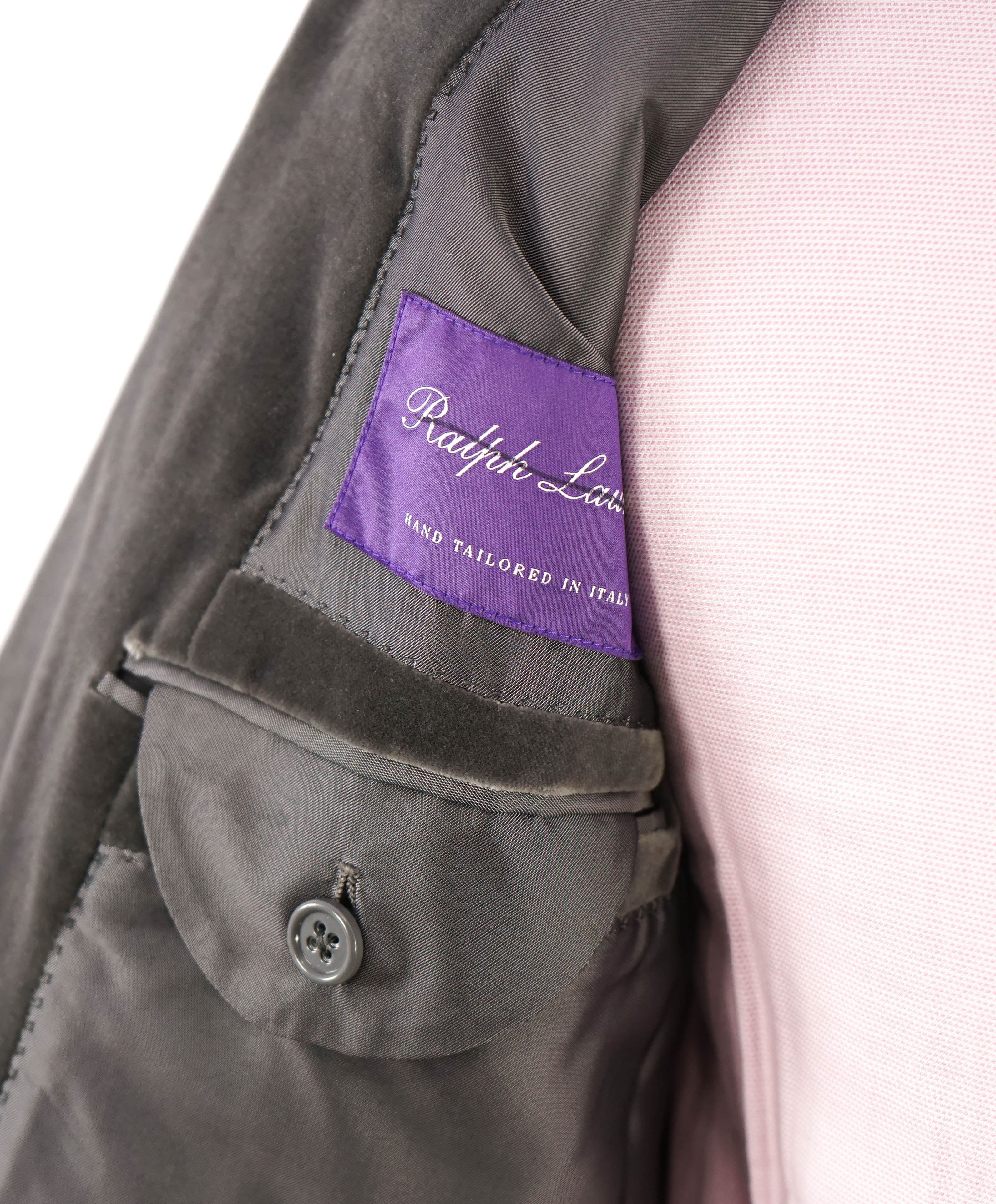 RALPH LAUREN PURPLE LABEL - *VELVET* Gray Solid Notch Lapel Blazer - 36S