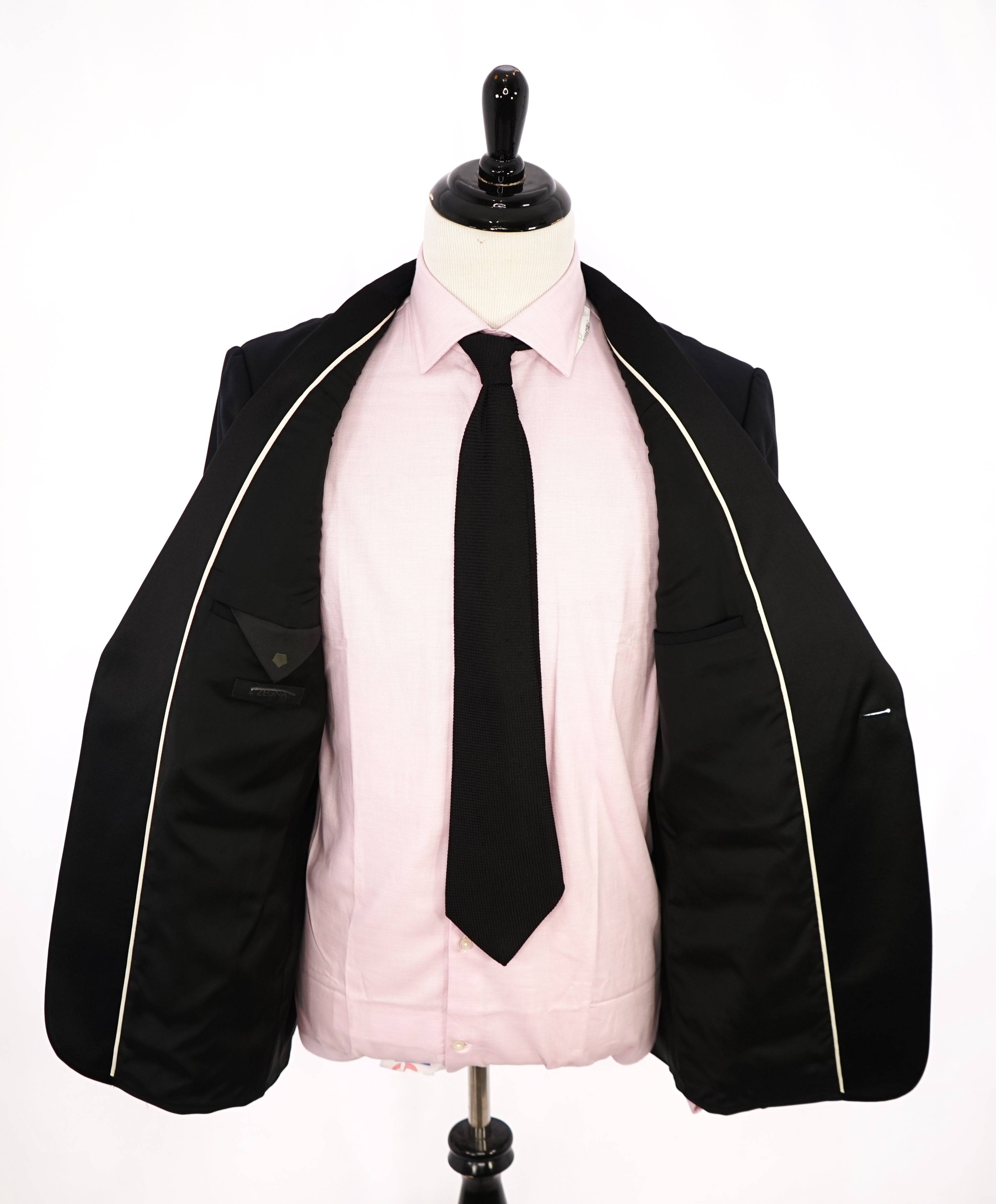 Z ZEGNA - Midnight Blue Silk Peak Lapel Drop 8 Wool Tuxedo Suit - 44R