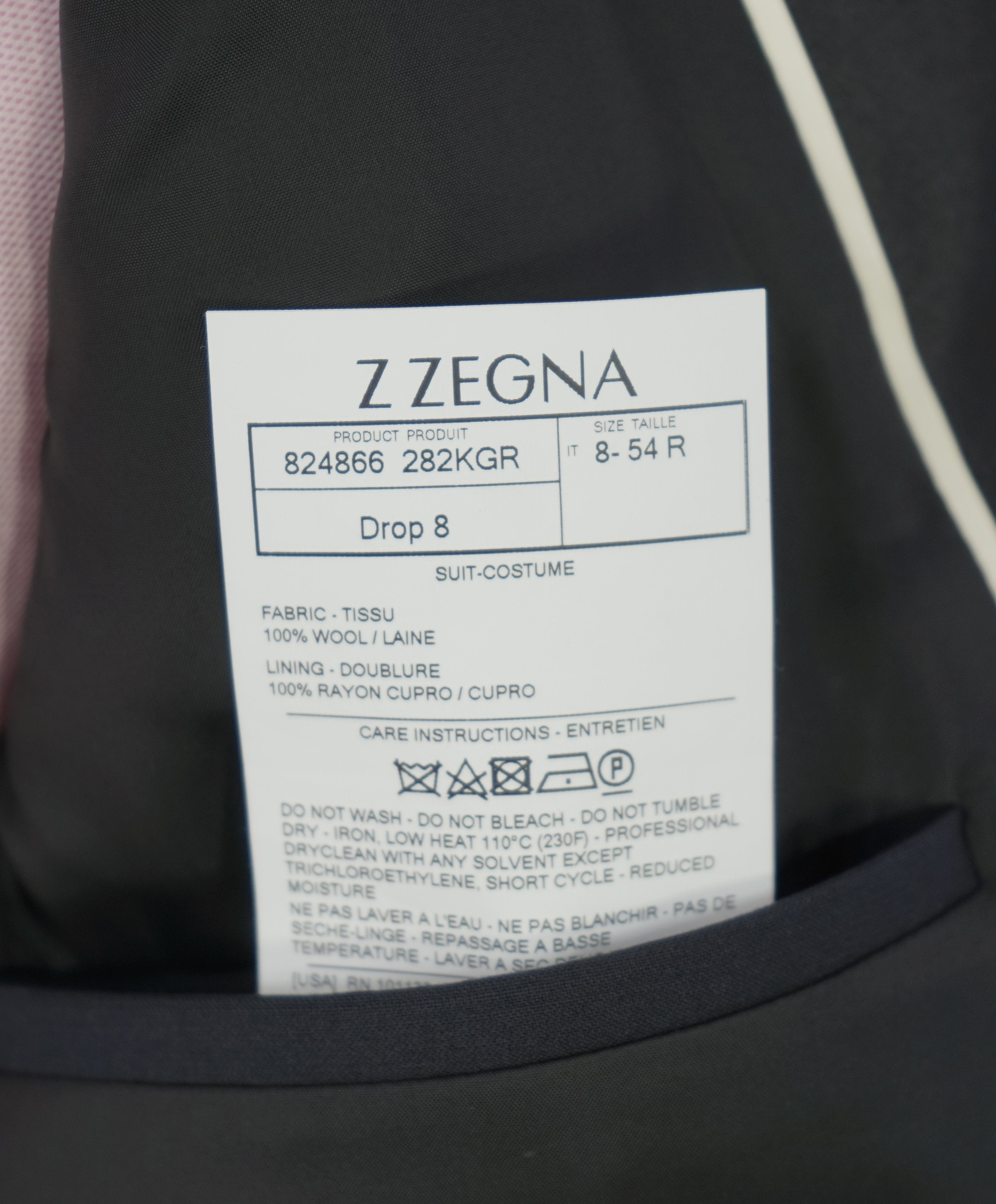 Z ZEGNA - Midnight Blue Silk Peak Lapel Drop 8 Wool Tuxedo Suit - 44R