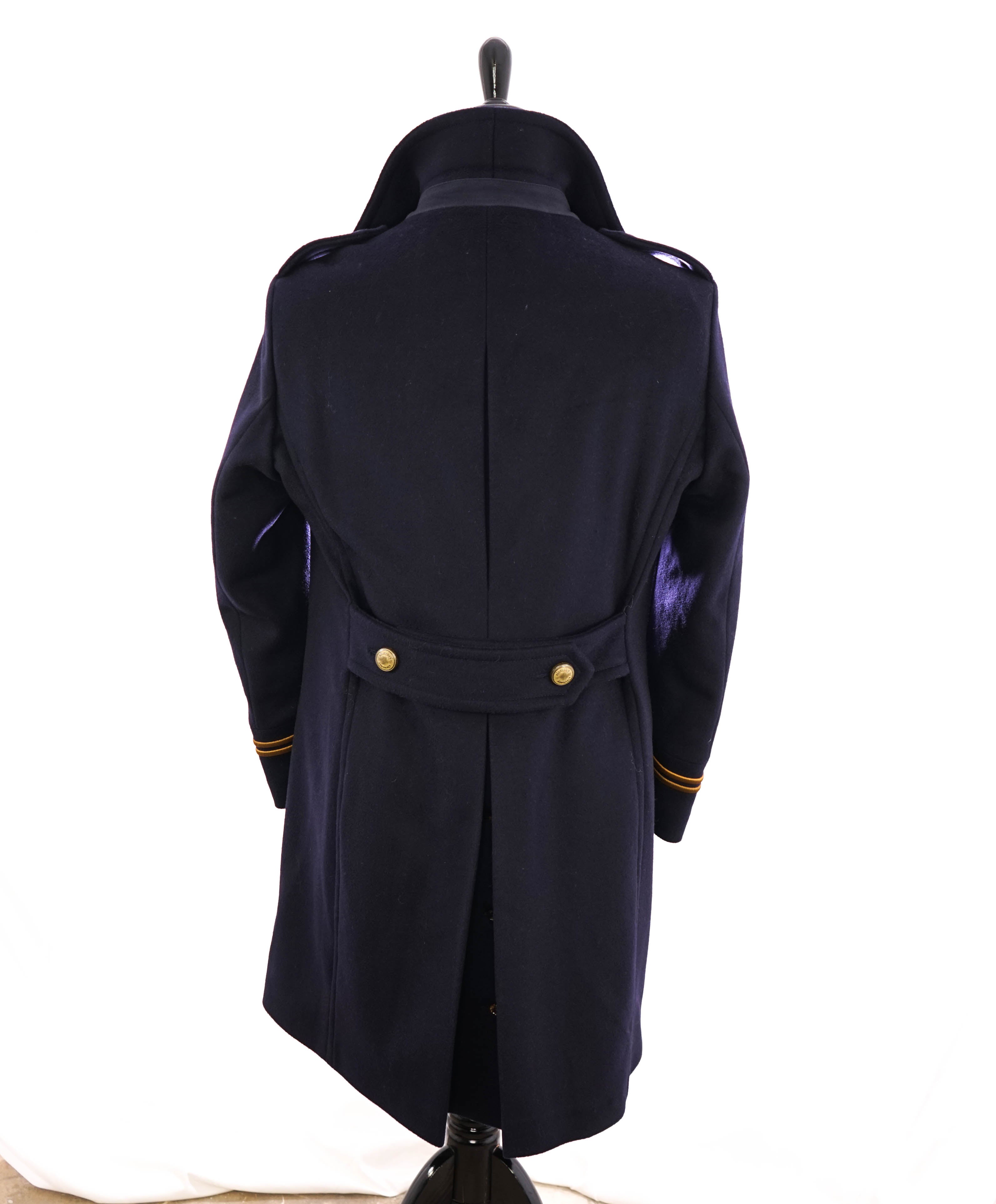 $2,000 ELEVENTY - Navy/Gold CASHMERE/Wool Pilot/Aviator Overcoat - 38R (48 EU)