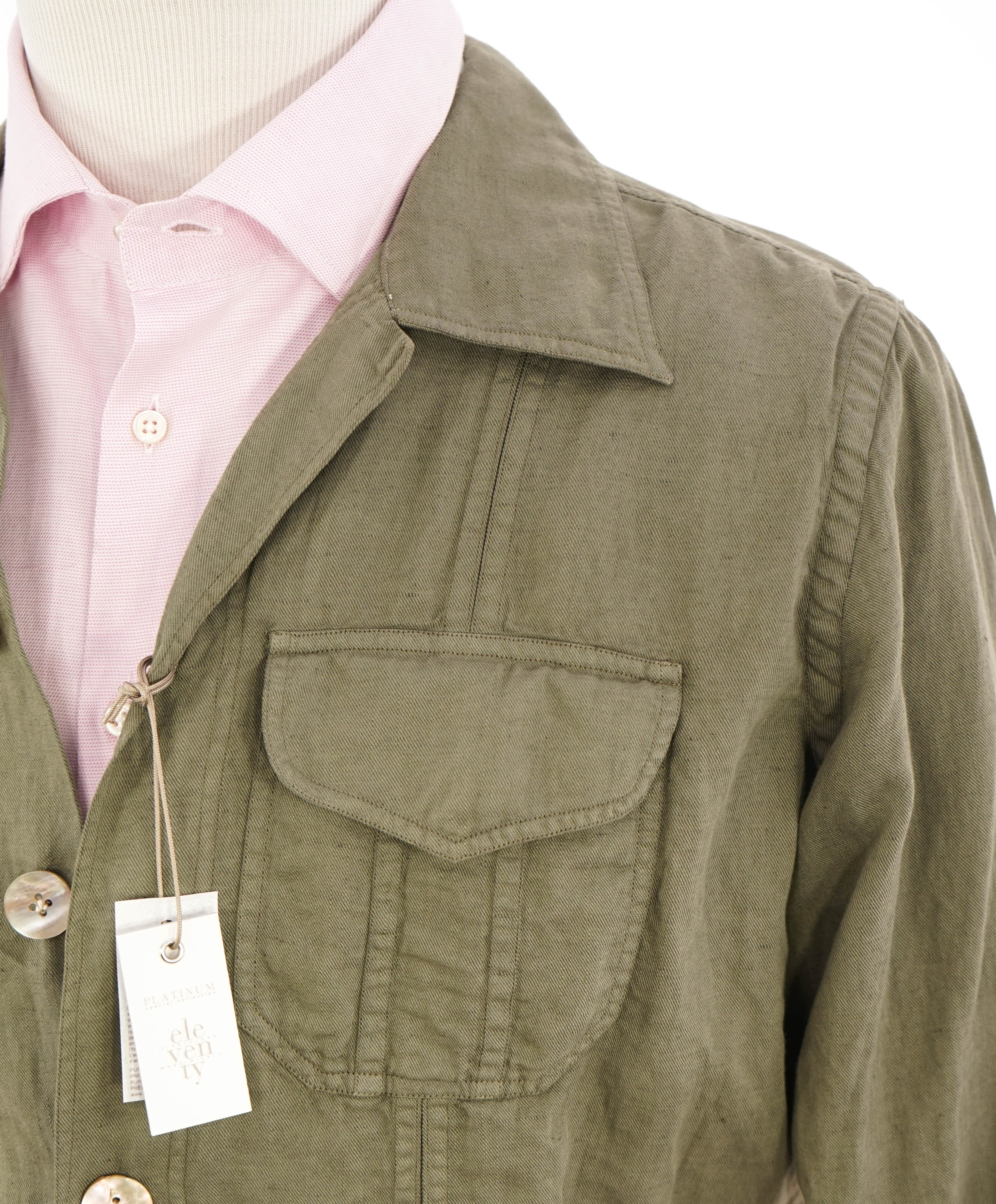 ELEVENTY PLATINUM - MOP Buttons Cotton/Linen Green Blend Shirt Jacket Coat - M