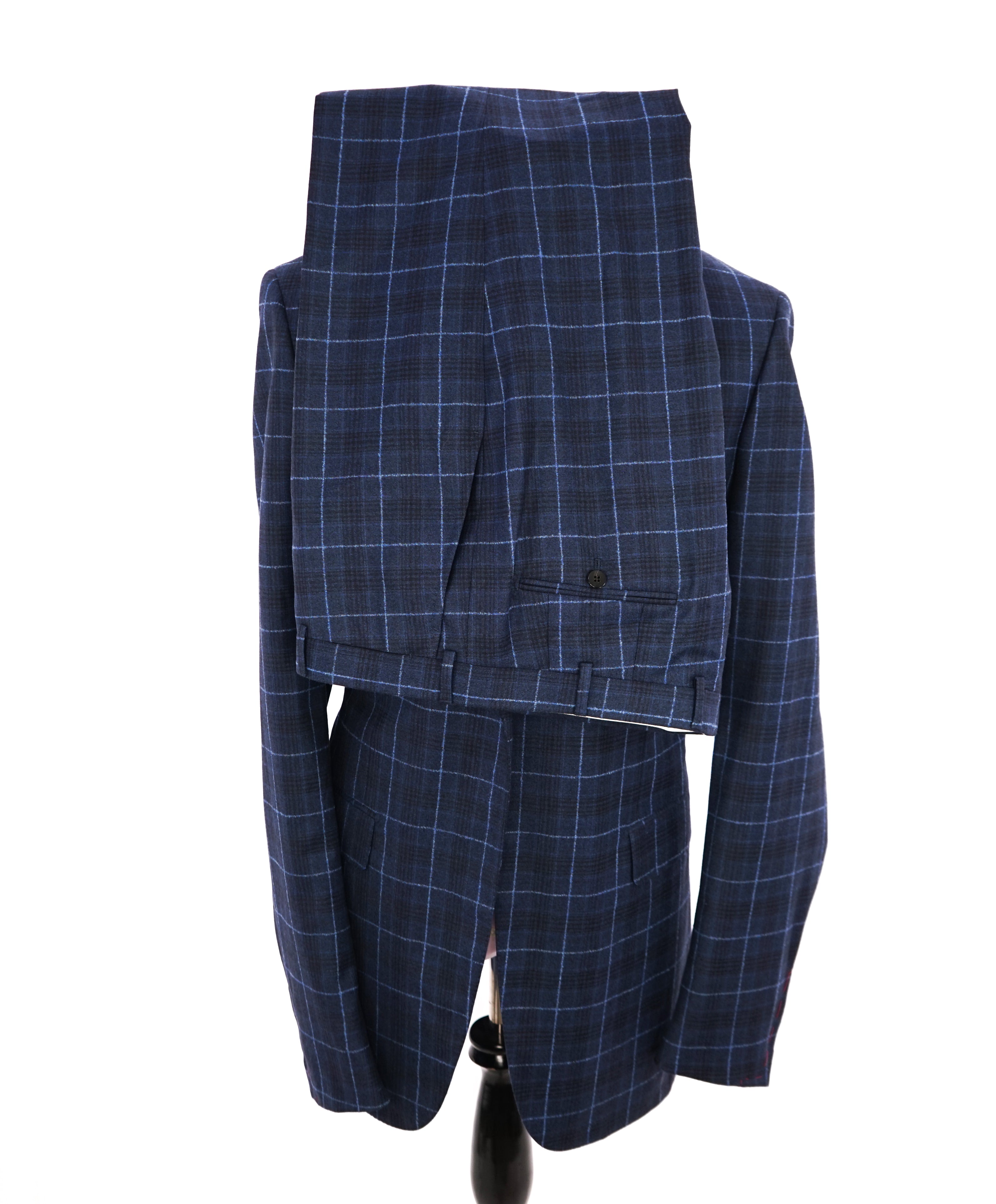 ISAIA - **CUSTOM** Baby Blue Plaid Check Suit RAISED TEXTURED FABRIC - 42XL