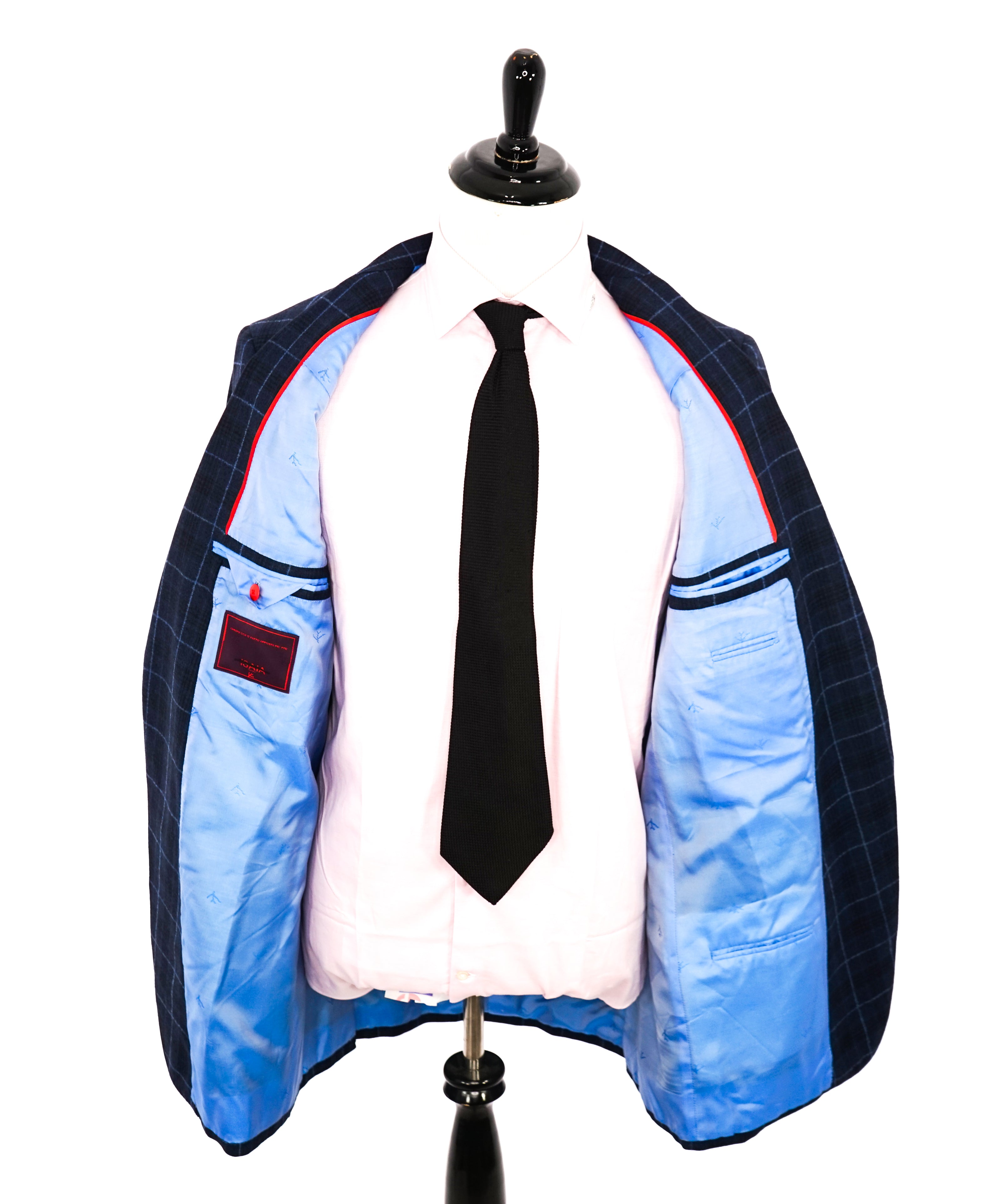 ISAIA - **CUSTOM** Baby Blue Plaid Check Suit RAISED TEXTURED FABRIC - 42XL