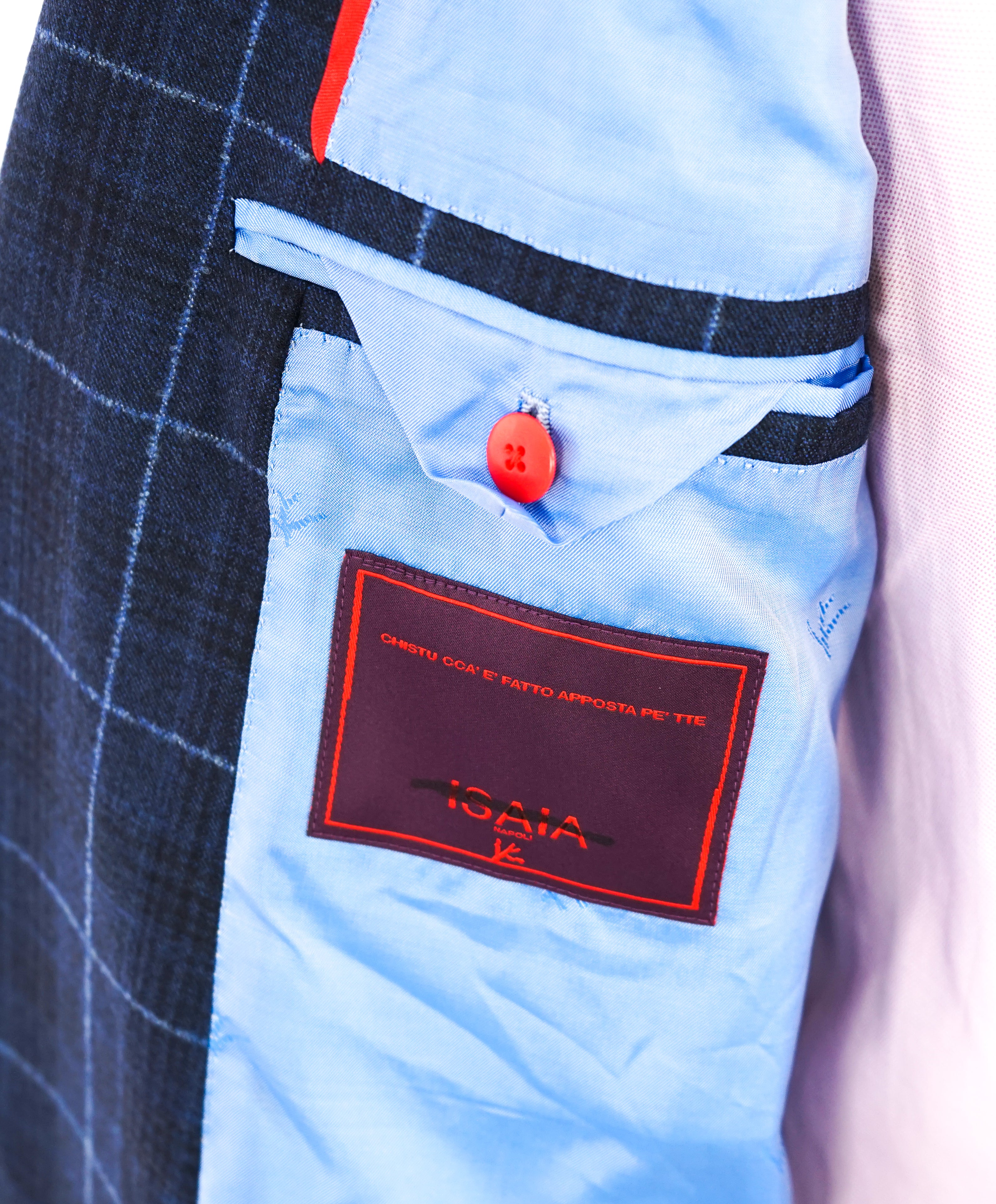 ISAIA - **CUSTOM** Baby Blue Plaid Check Suit RAISED TEXTURED FABRIC - 42XL