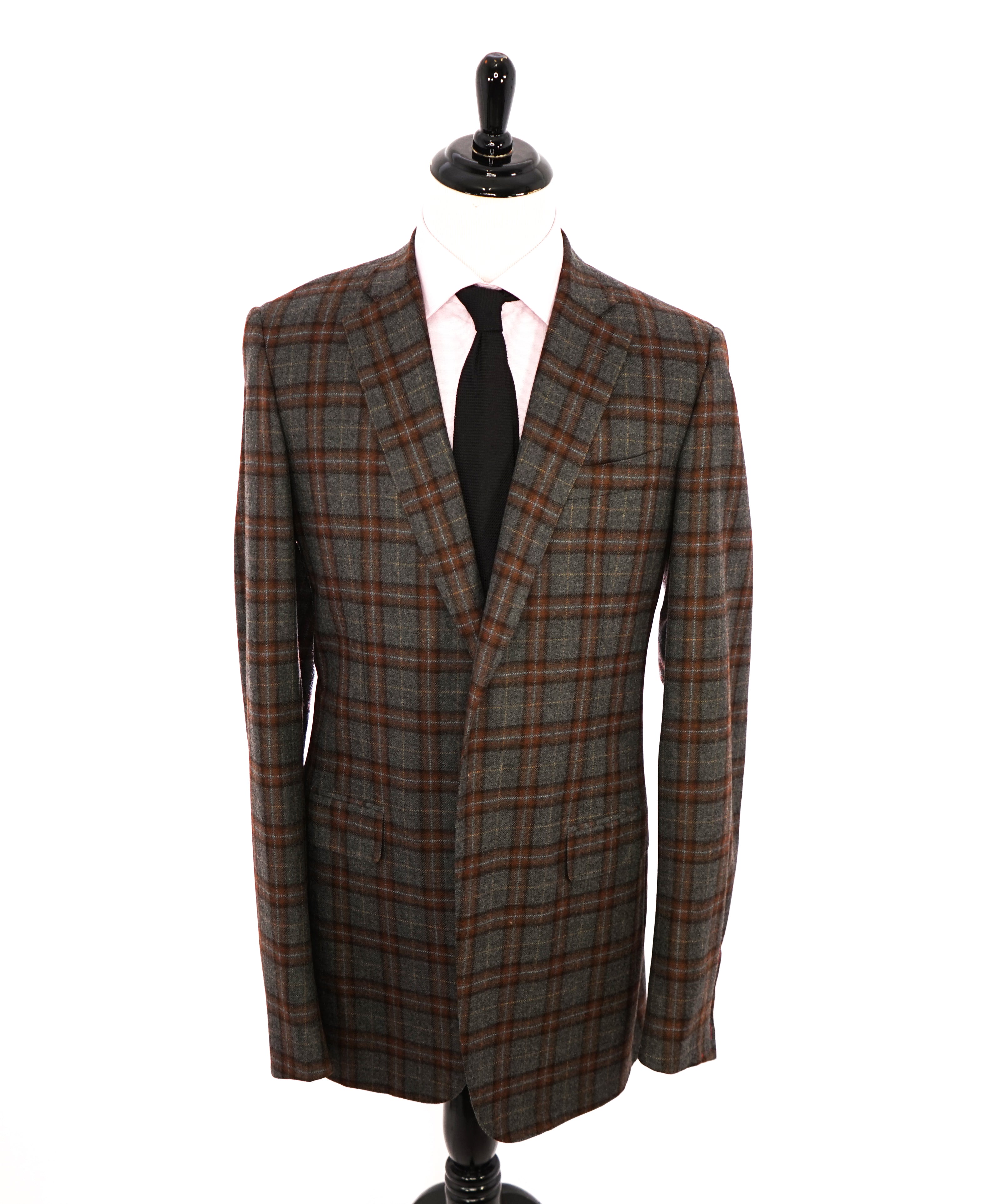 ISAIA - **CUSTOM 1/1** CASHMERE Blend Gray/Rust Check Plaid Blazer - 42XL