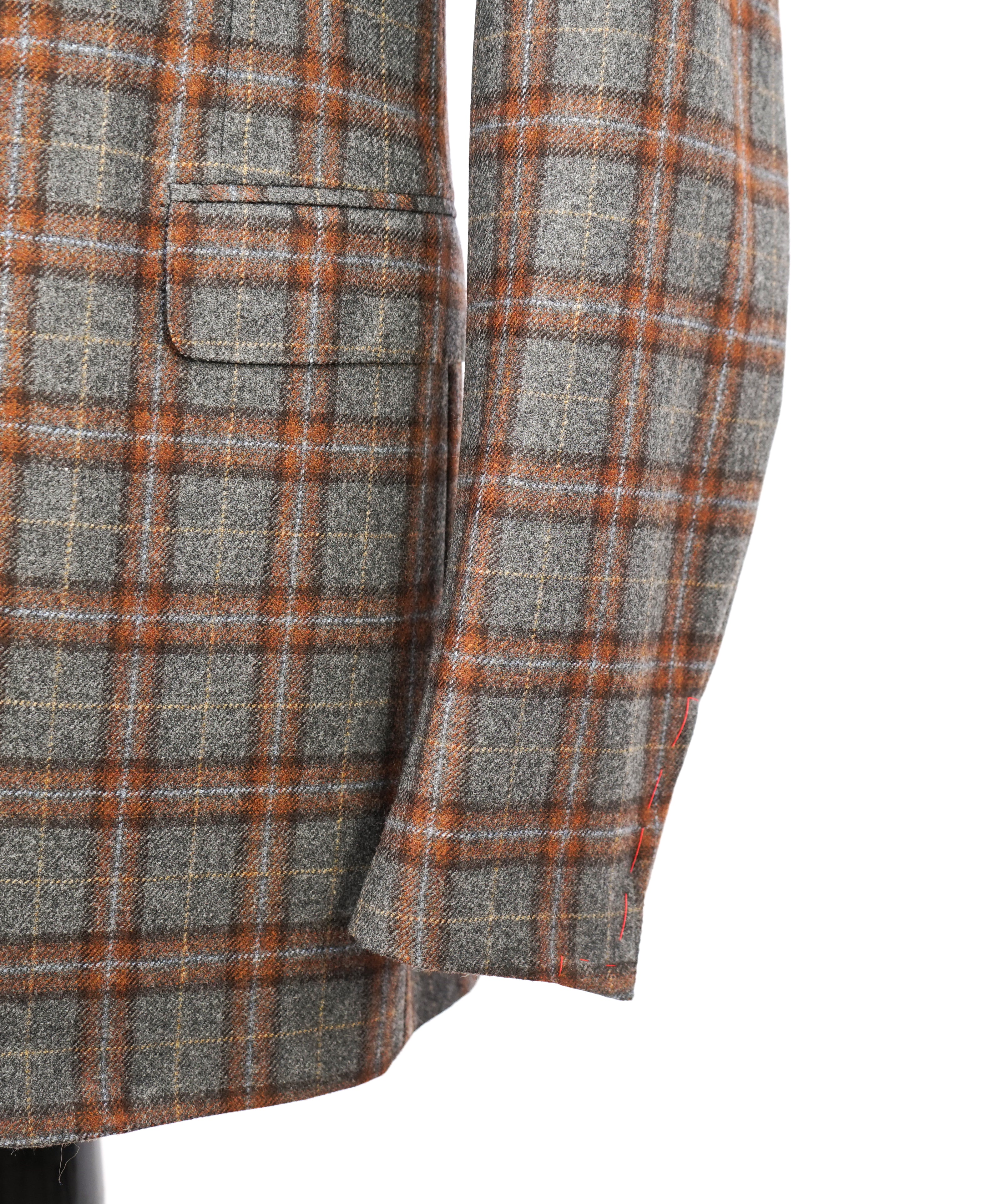 ISAIA - **CUSTOM 1/1** CASHMERE Blend Gray/Rust Check Plaid Blazer - 42XL