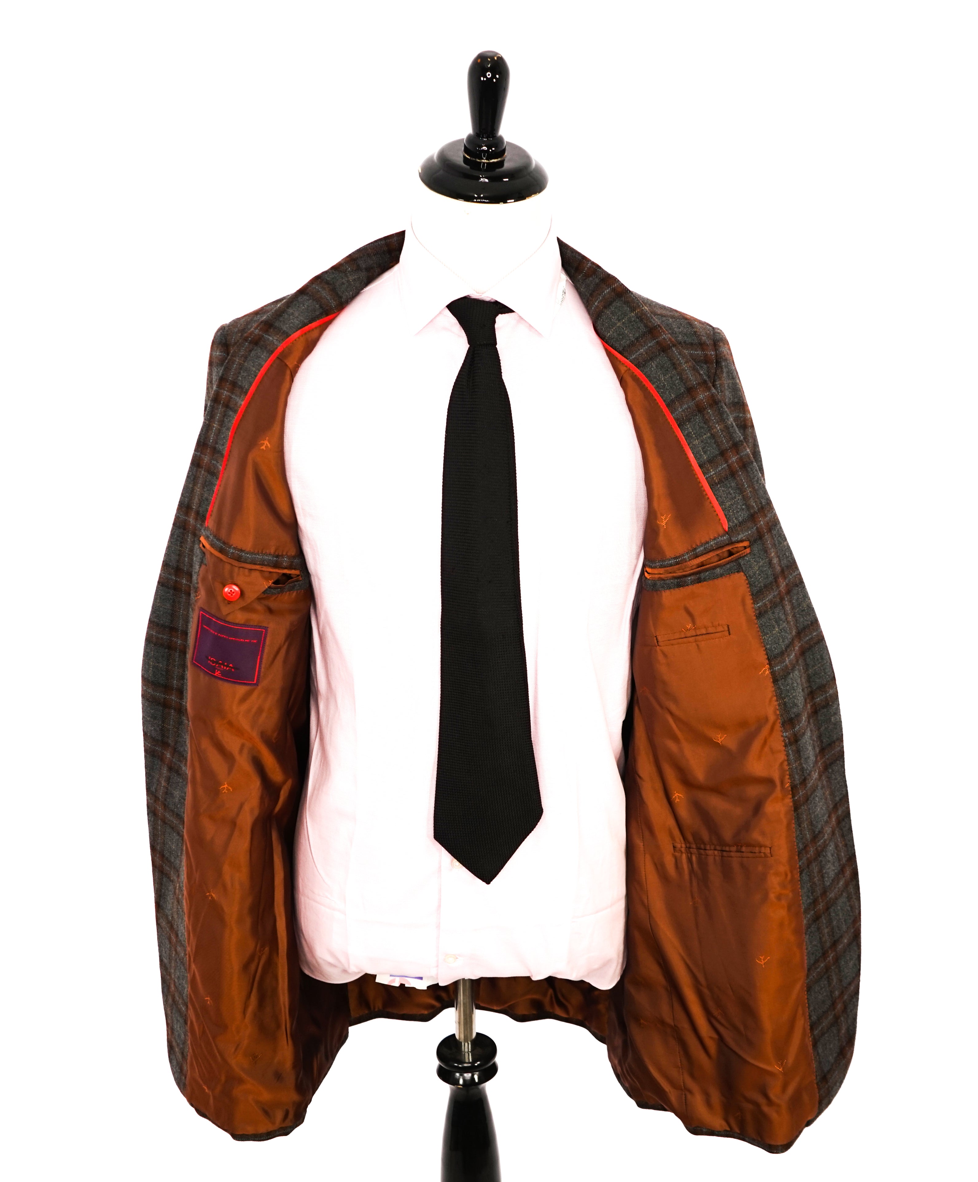 ISAIA - **CUSTOM 1/1** CASHMERE Blend Gray/Rust Check Plaid Blazer - 42XL