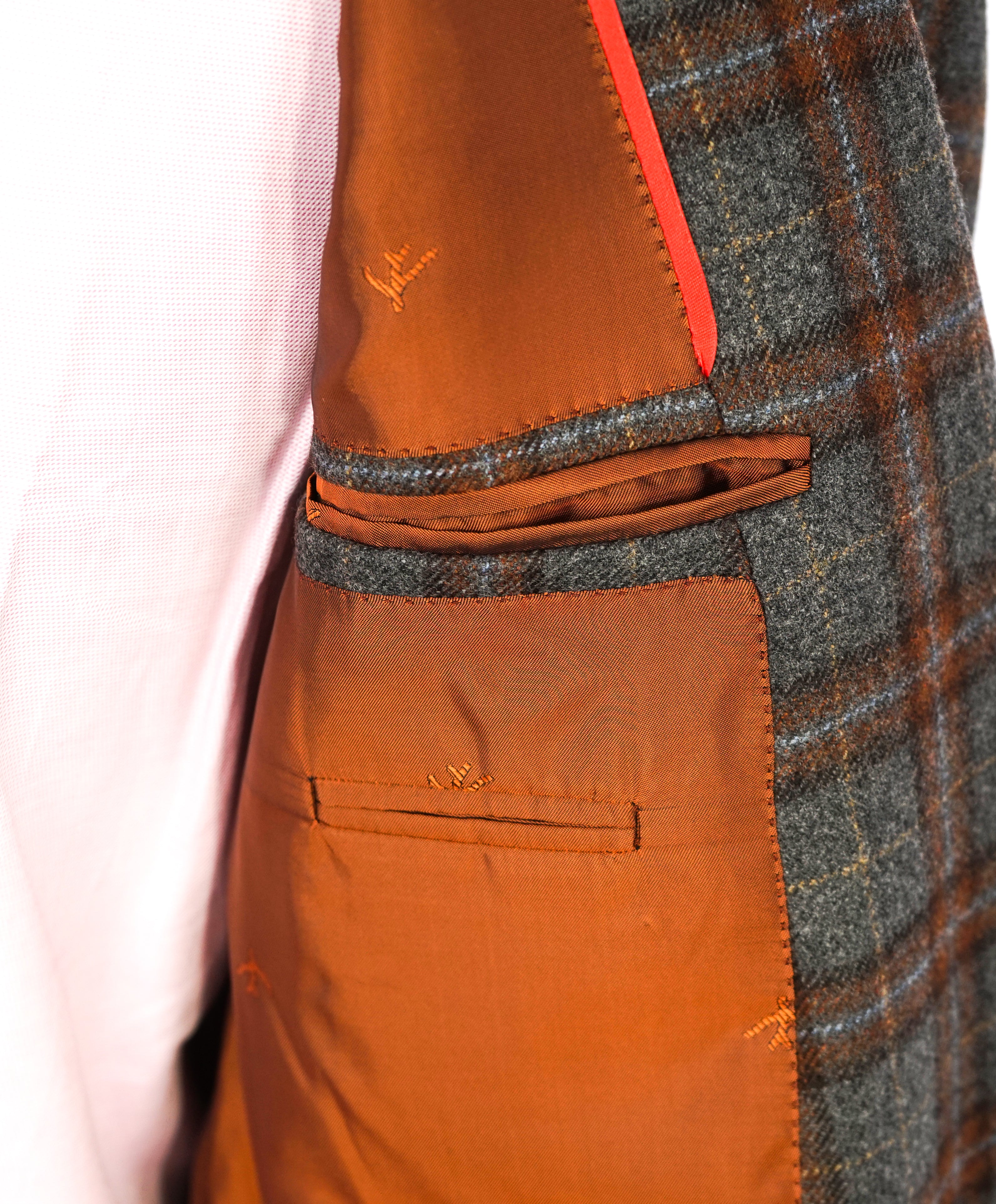 ISAIA - **CUSTOM 1/1** CASHMERE Blend Gray/Rust Check Plaid Blazer - 42XL