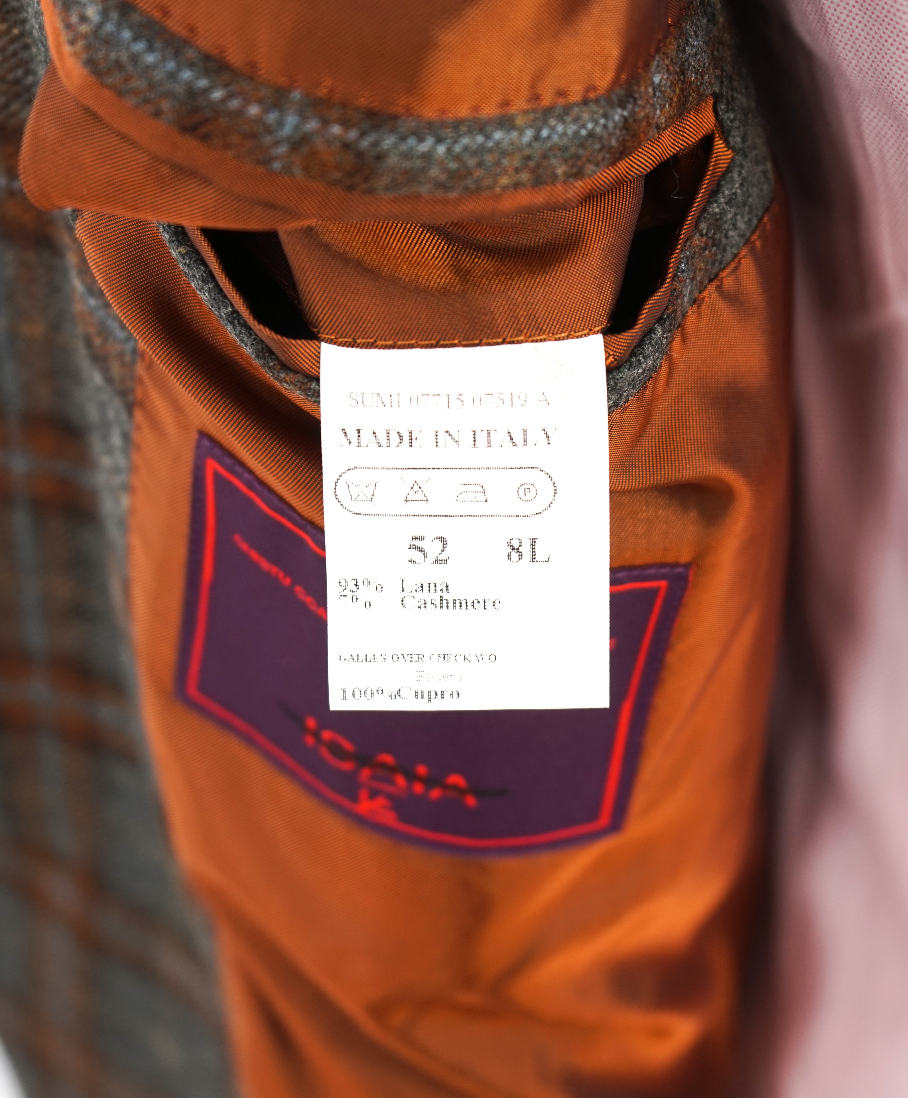 ISAIA - **CUSTOM 1/1** CASHMERE Blend Gray/Rust Check Plaid Blazer - 42XL