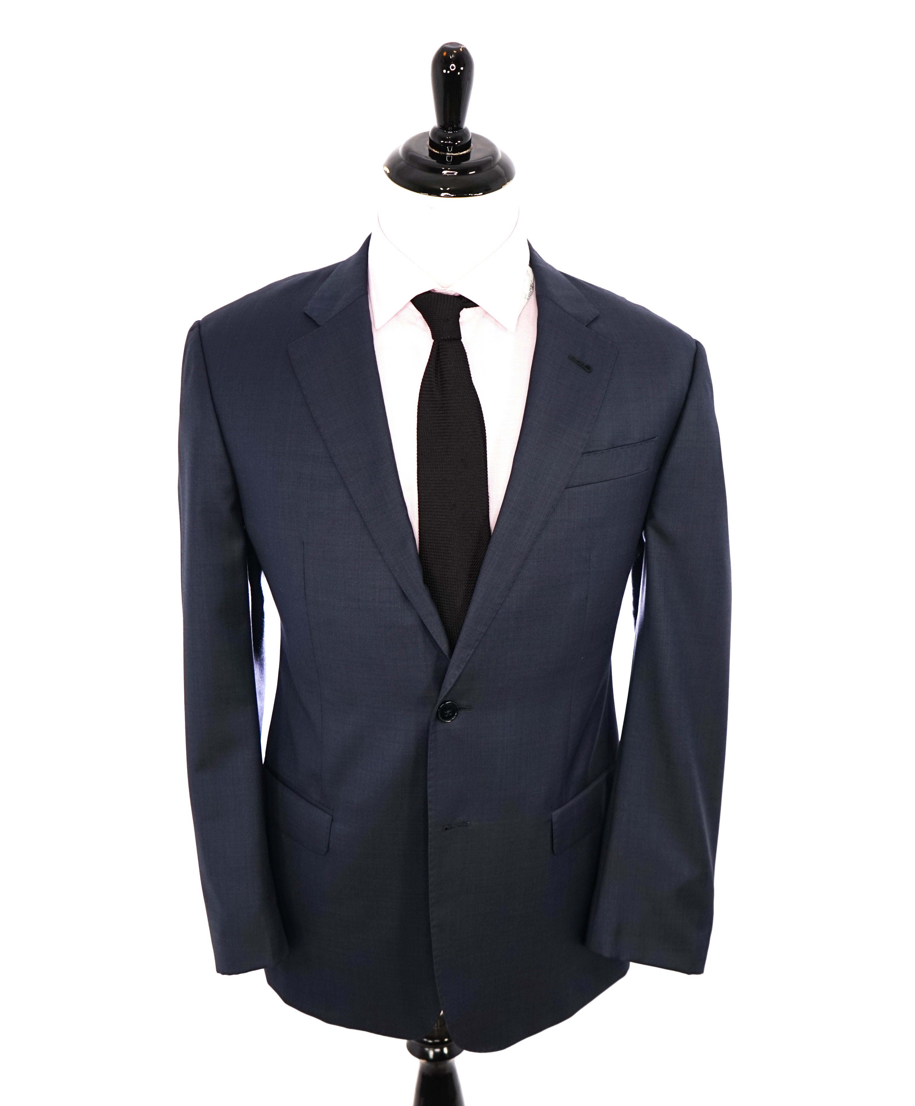 ARMANI COLLEZIONI - "G Line" Steel Blue Solid Notch Lapel 2-Button Suit - 42R