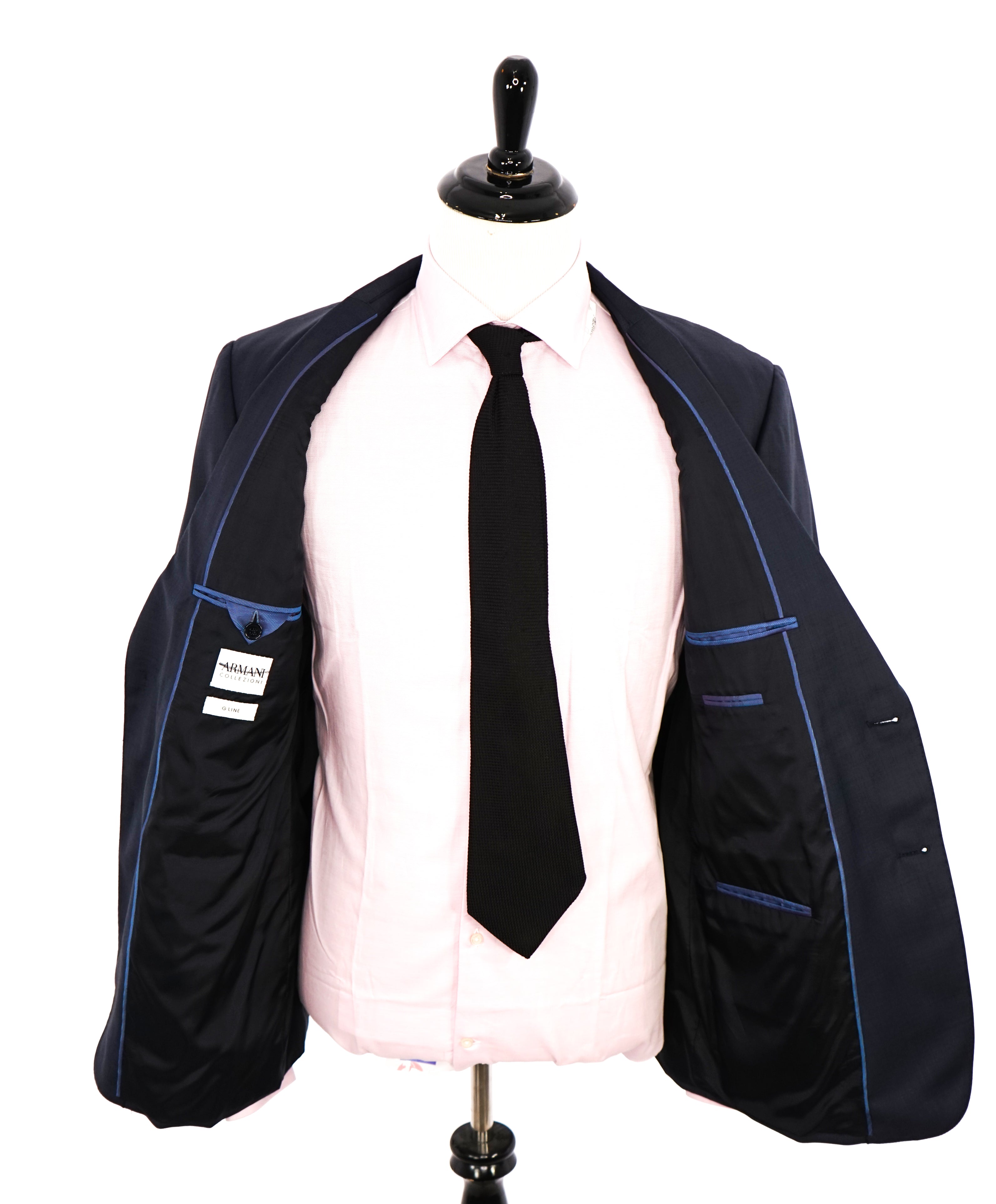 ARMANI COLLEZIONI - "G Line" Steel Blue Solid Notch Lapel 2-Button Suit - 42R