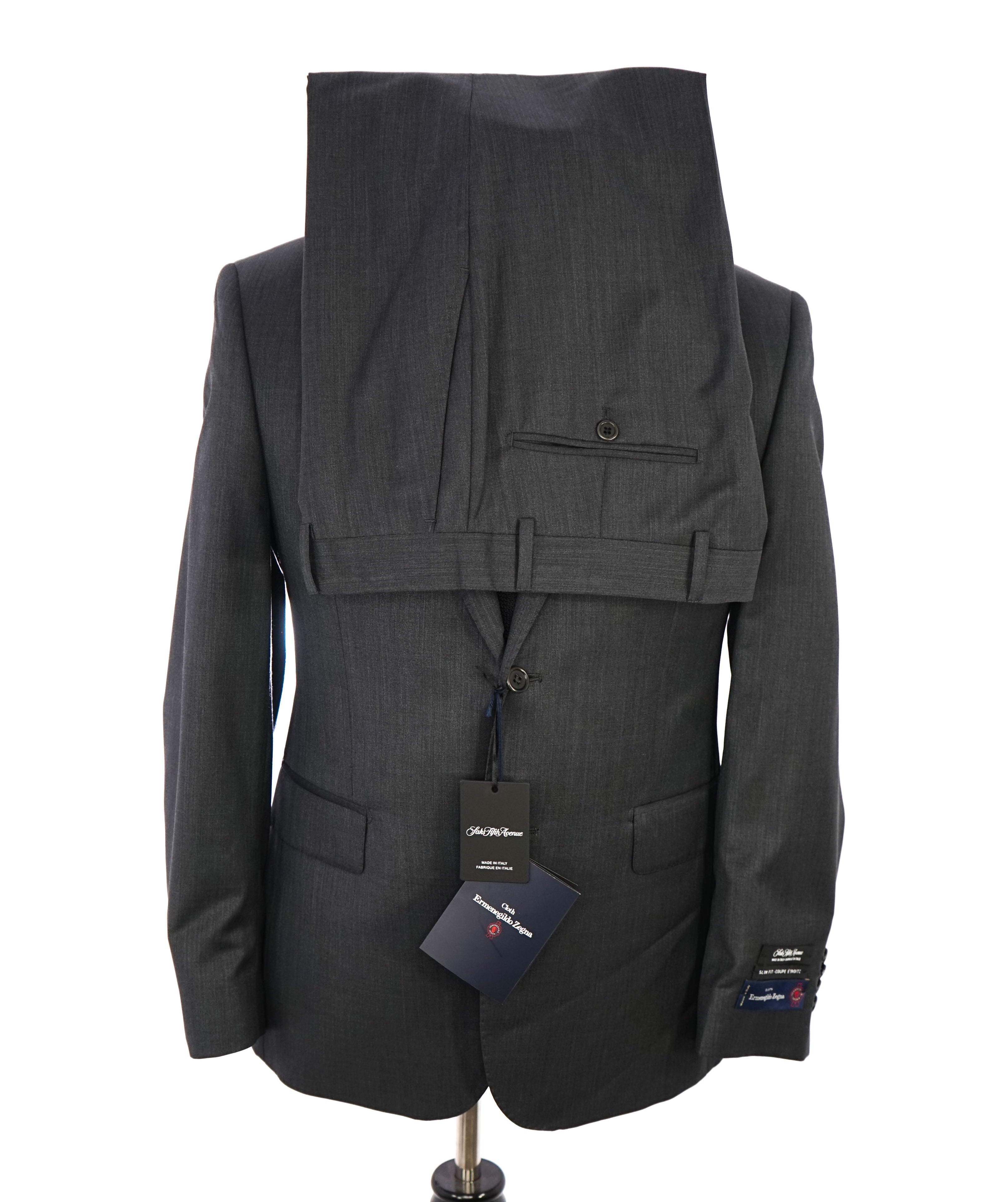ERMENEGILDO ZEGNA - By SAKS FIFTH AVENUE "Slim" SILK BLEND Gray Suit - 36S