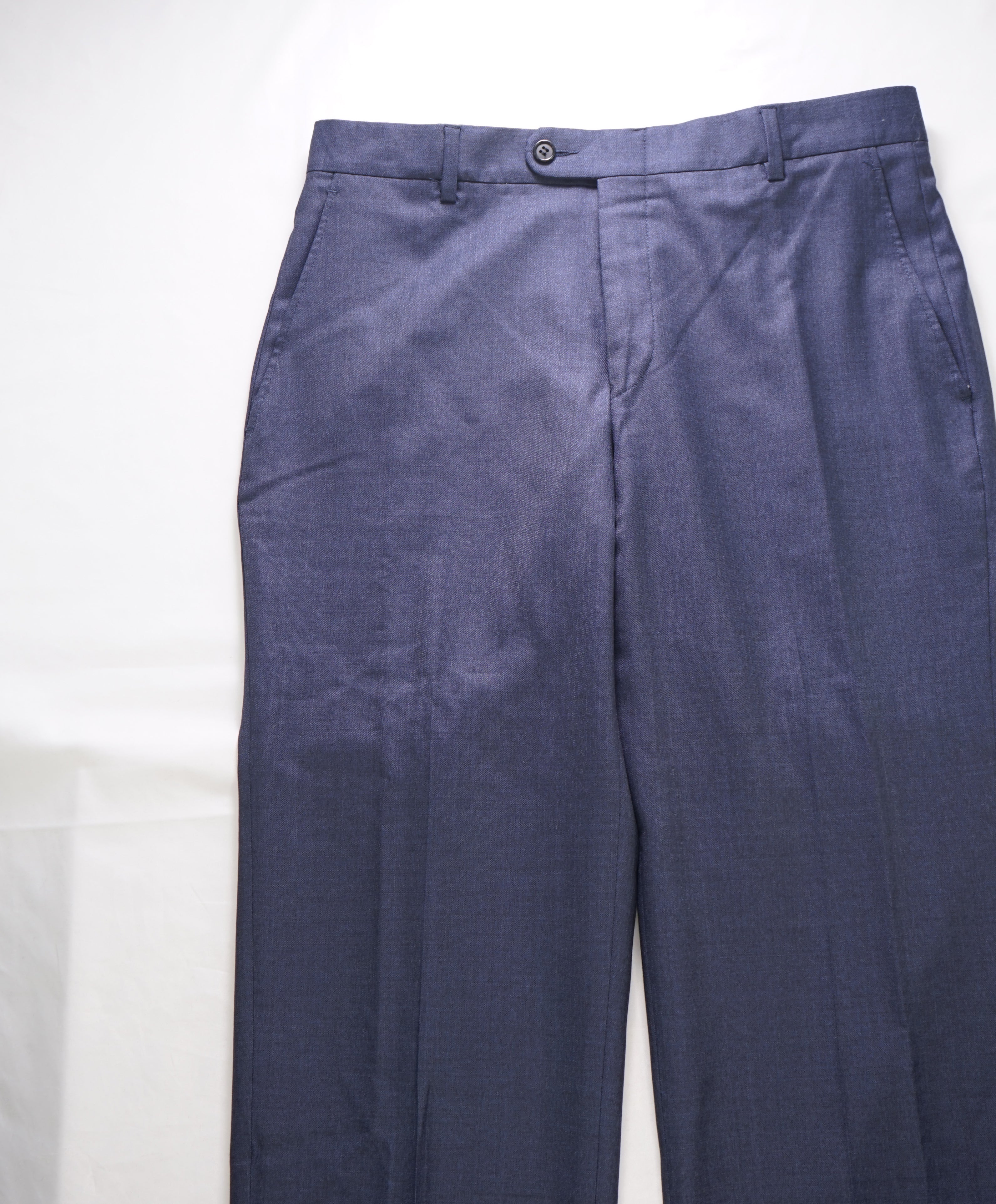 HICKEY FREEMAN - Heathered Blue Wool Flat Front Dress Pants - 40W
