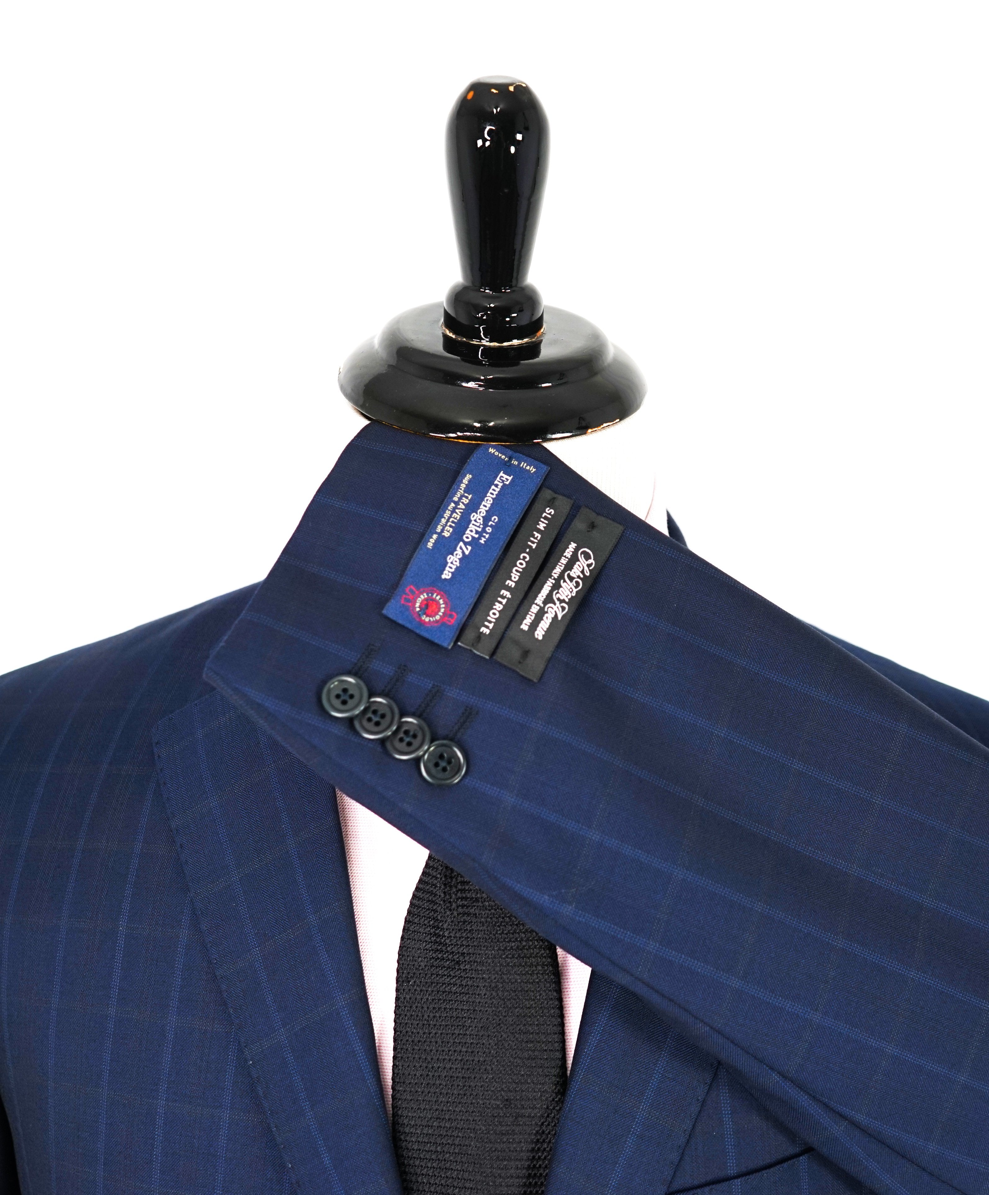 ERMENEGILDO ZEGNA - "Slim" SAKS FIFTH AVENUE Blue n' Camel Check Suit - 40R