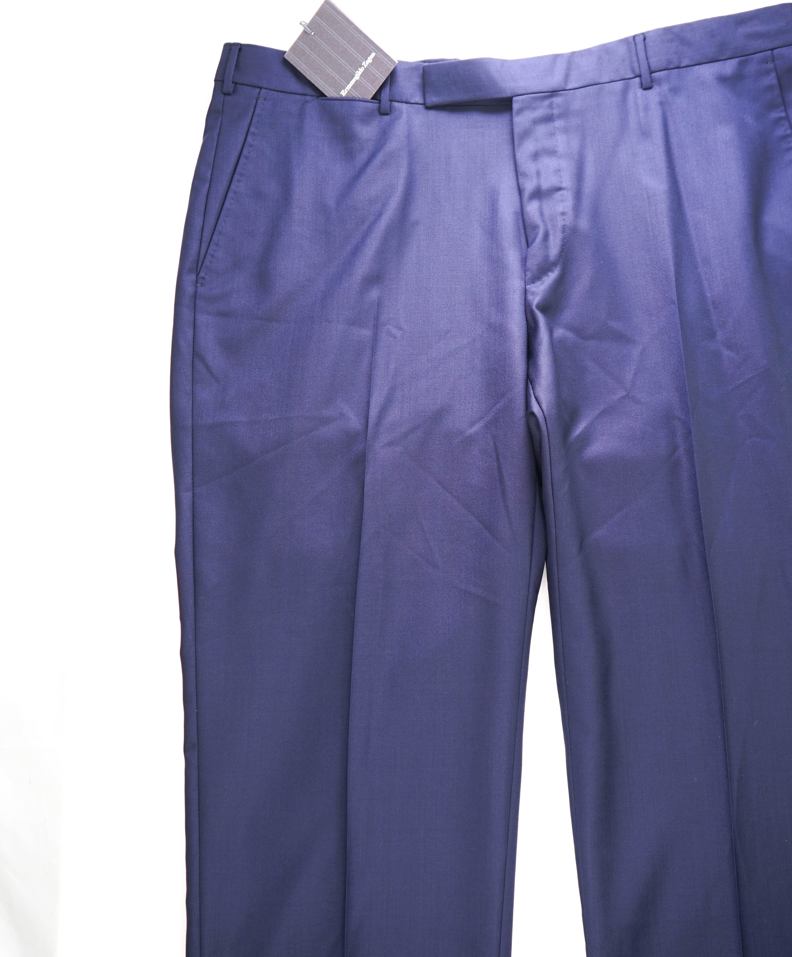 $795 ERMENEGILDO ZEGNA - Blue SILK “ACHILLFARM" Flat Front Trousers- 40W
