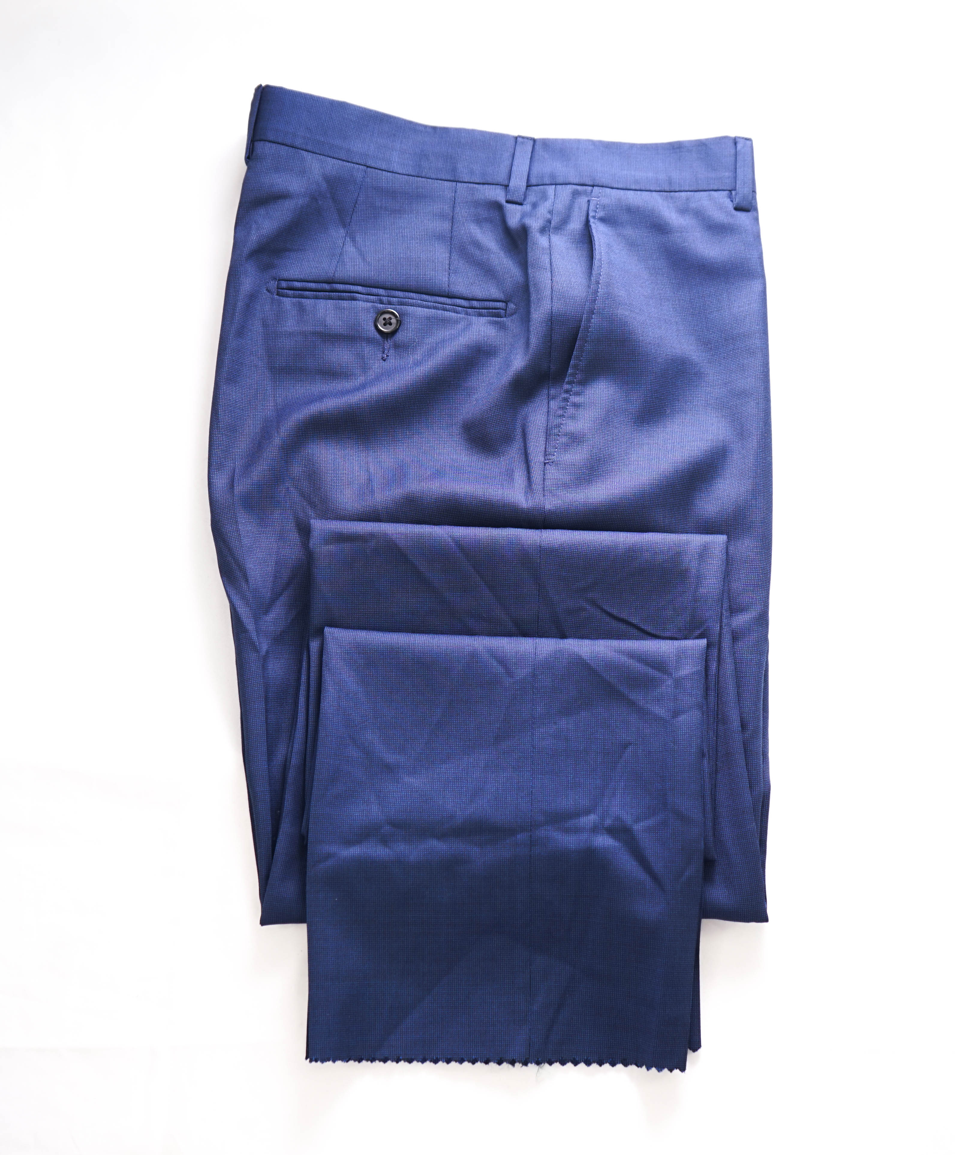 HICKEY FREEMAN - Blue Pindot Wool Flat Front Dress Pants - 42W