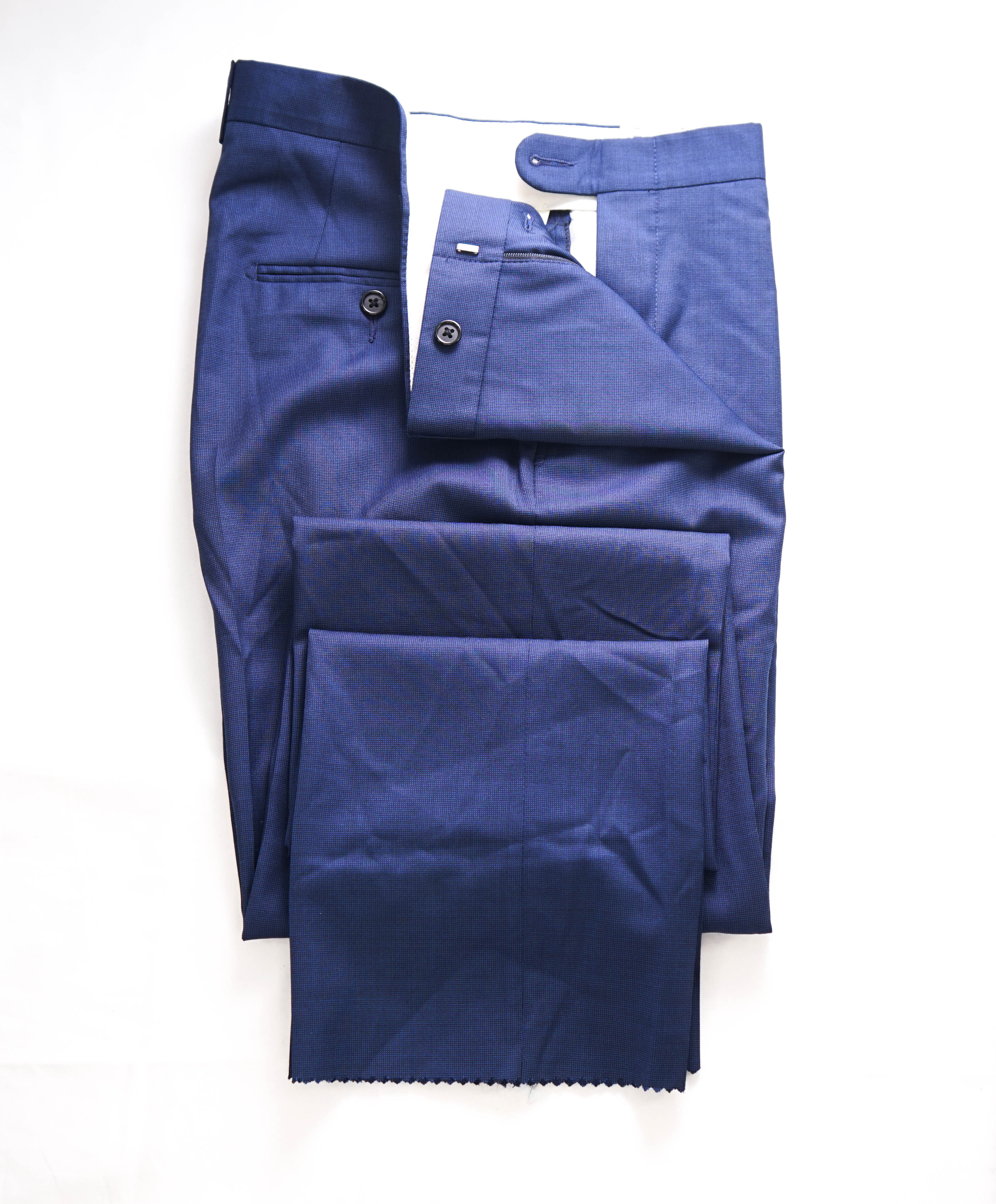 HICKEY FREEMAN - Blue Pindot Wool Flat Front Dress Pants - 42W
