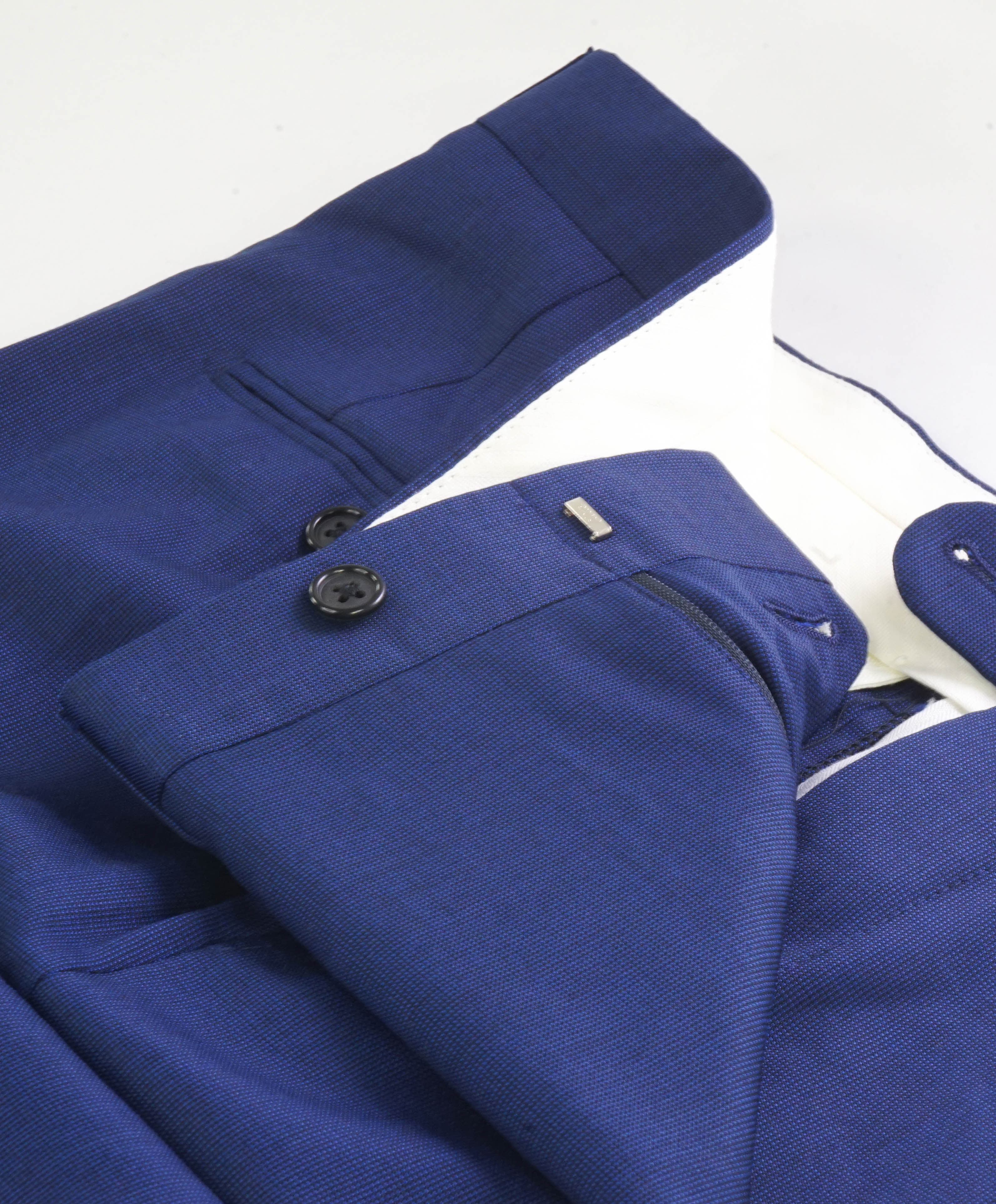 HICKEY FREEMAN - Blue Pindot Wool Flat Front Dress Pants - 42W