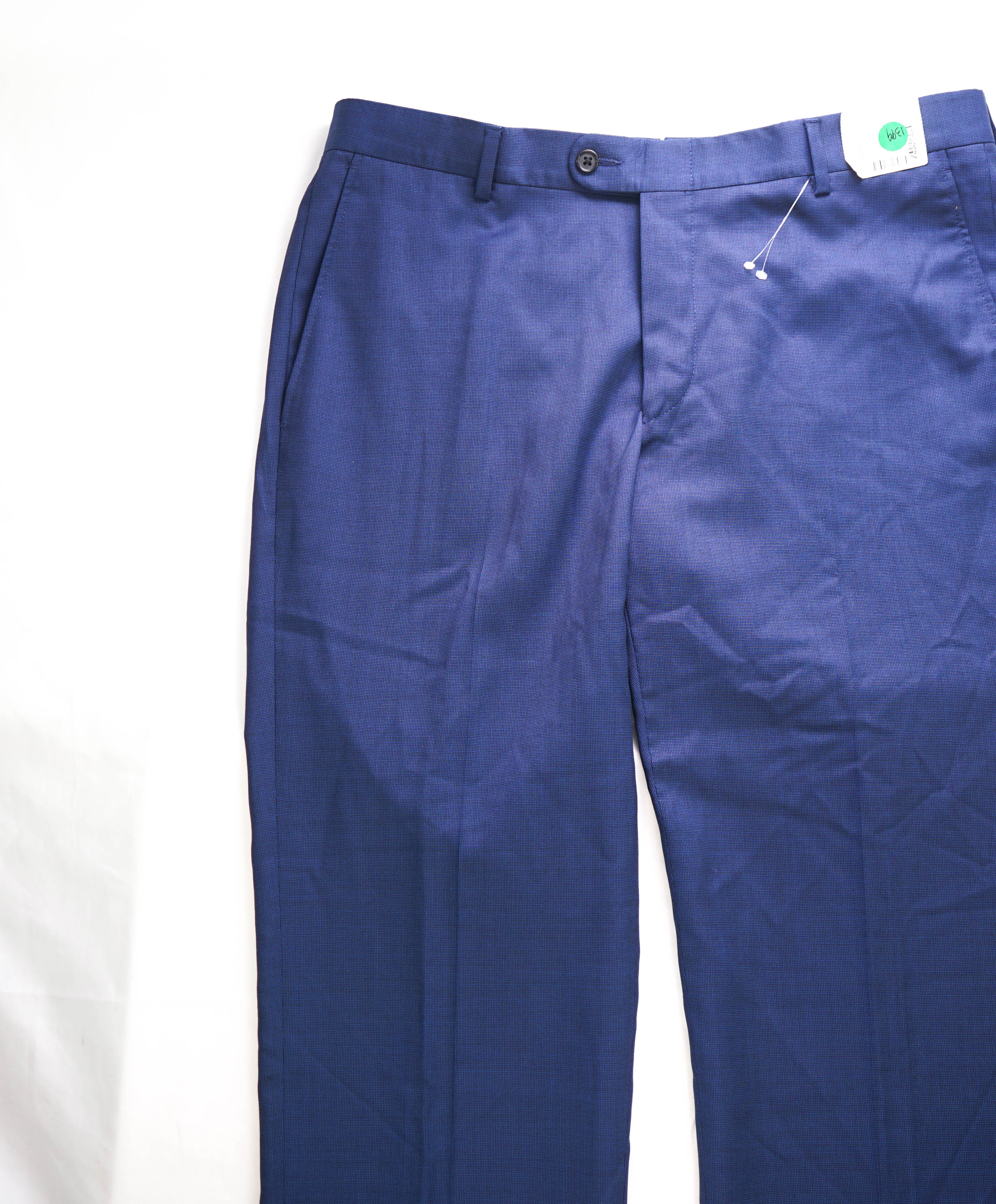 HICKEY FREEMAN - Blue Pindot Wool Flat Front Dress Pants - 42W