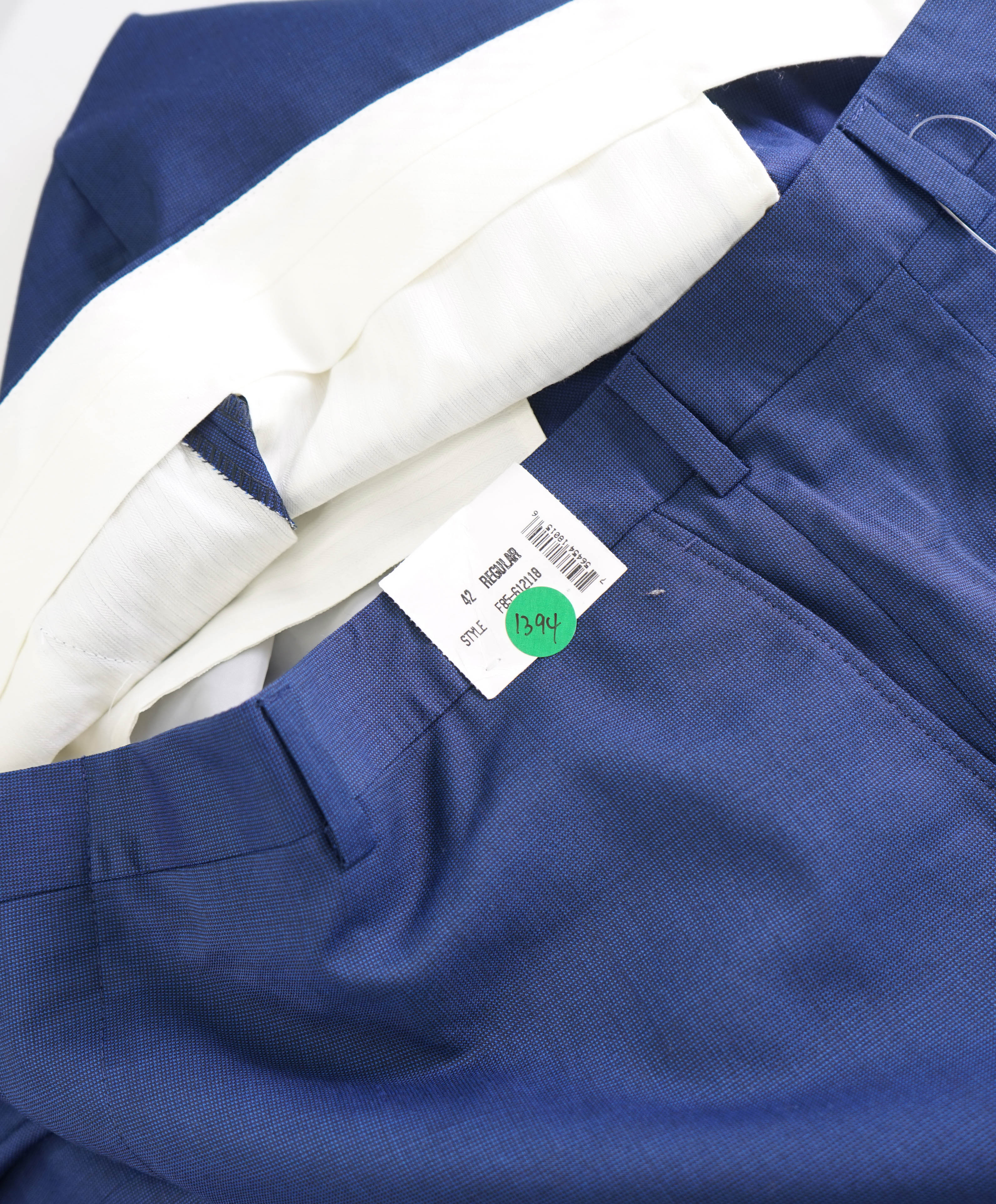 HICKEY FREEMAN - Blue Pindot Wool Flat Front Dress Pants - 42W