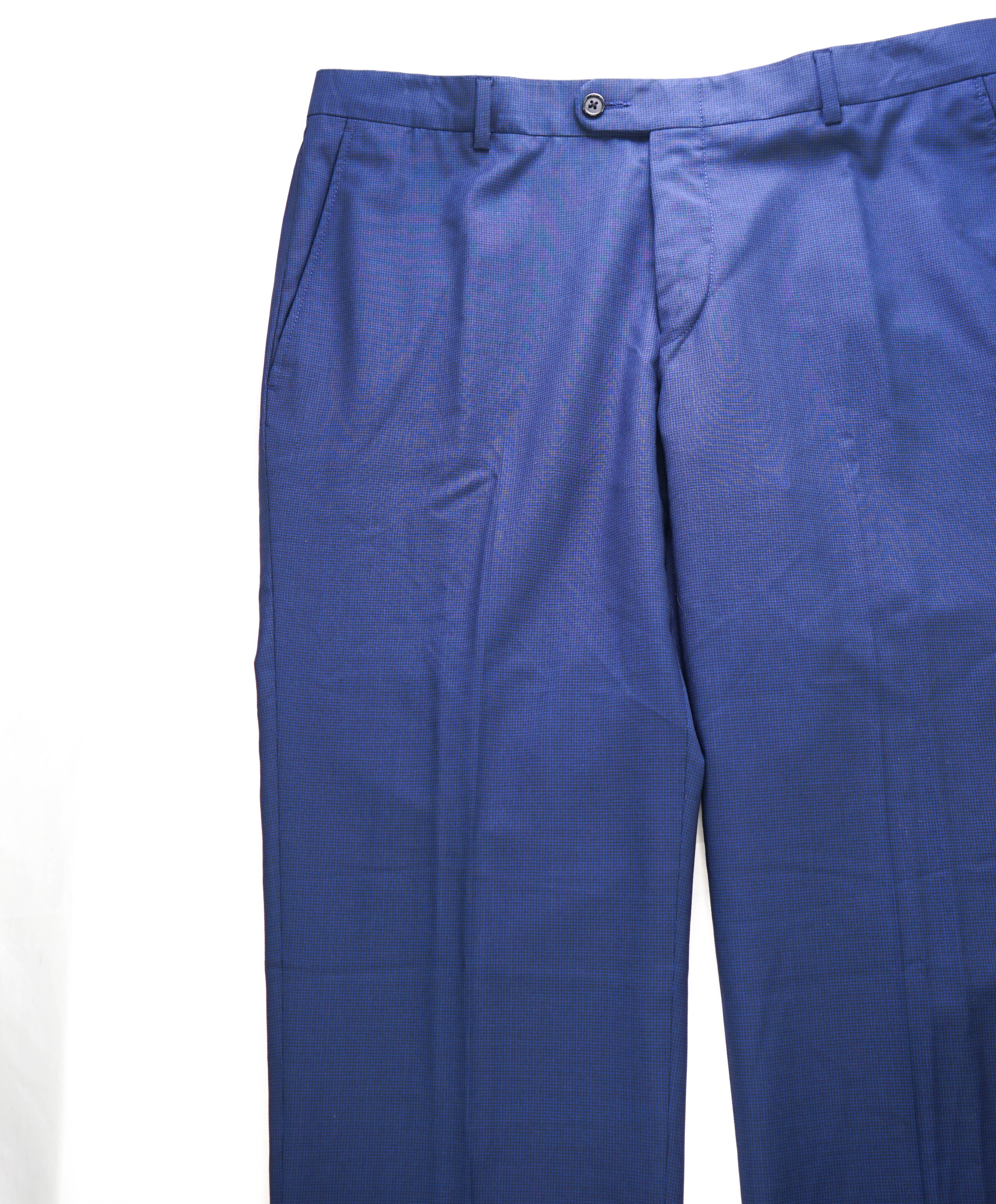 HICKEY FREEMAN - Blue Micro Houndstooth Wool Flat Front Dress Pants - 36W