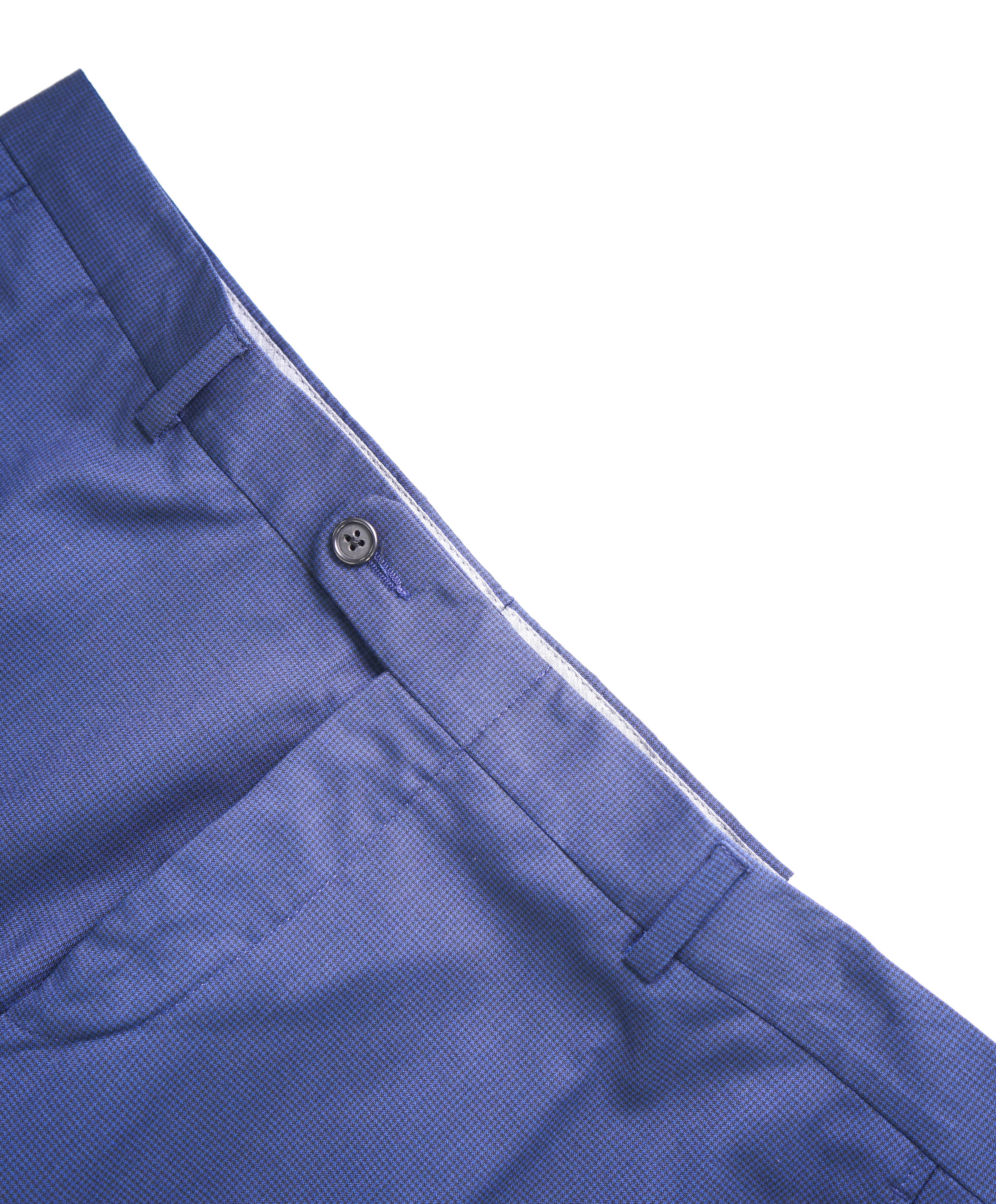 HICKEY FREEMAN - Blue Micro Houndstooth Wool Flat Front Dress Pants - 36W