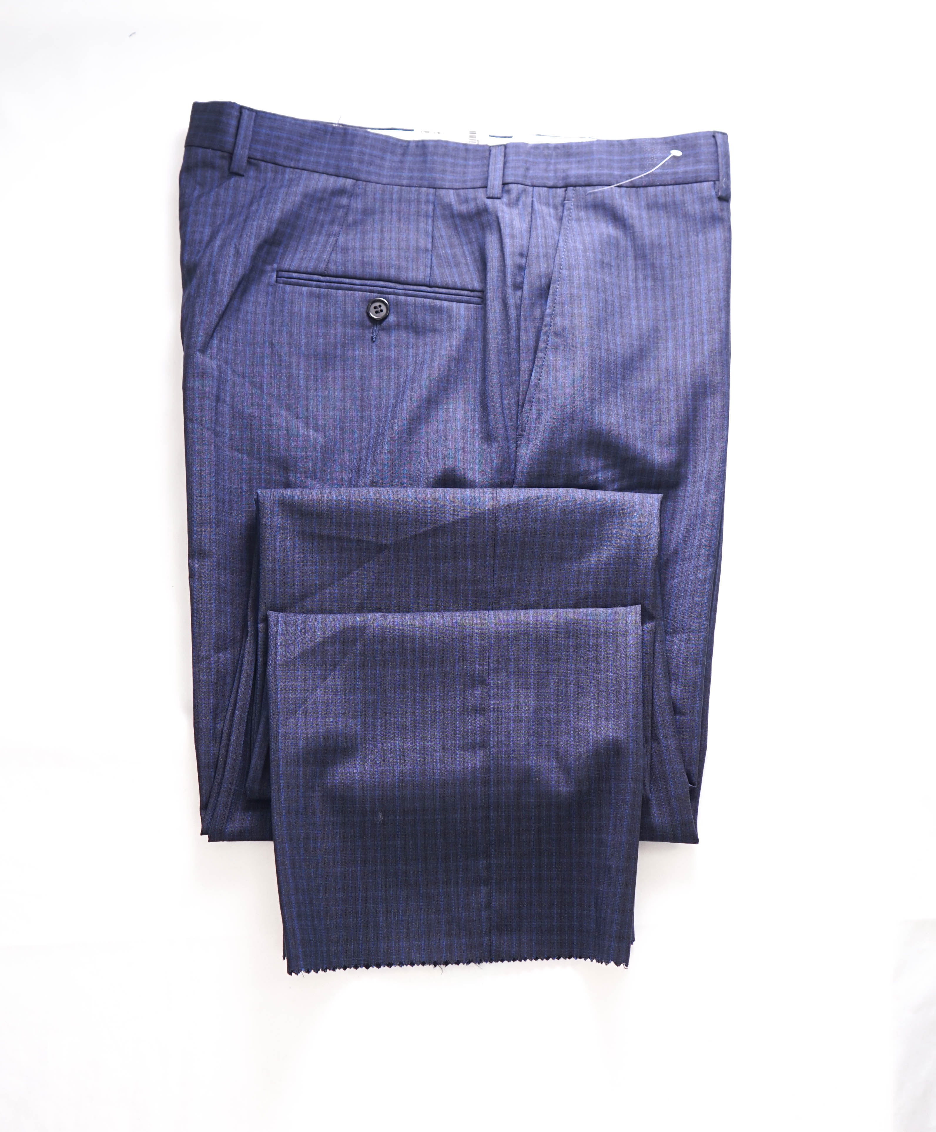 HICKEY FREEMAN - Blue & Cobalt Check Wool Flat Front Dress Pants - 36W