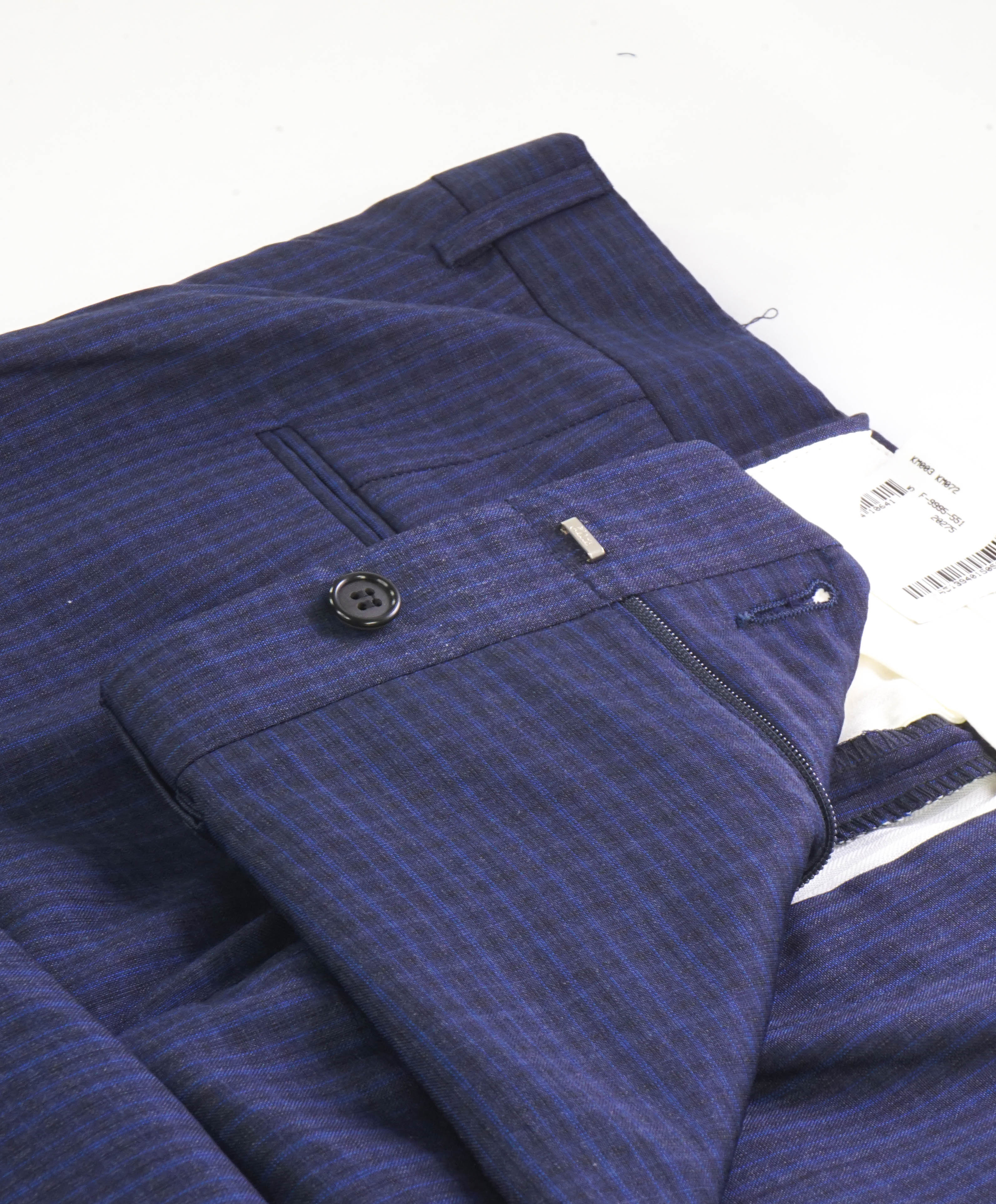 HICKEY FREEMAN - Blue & Cobalt Check Wool Flat Front Dress Pants - 36W