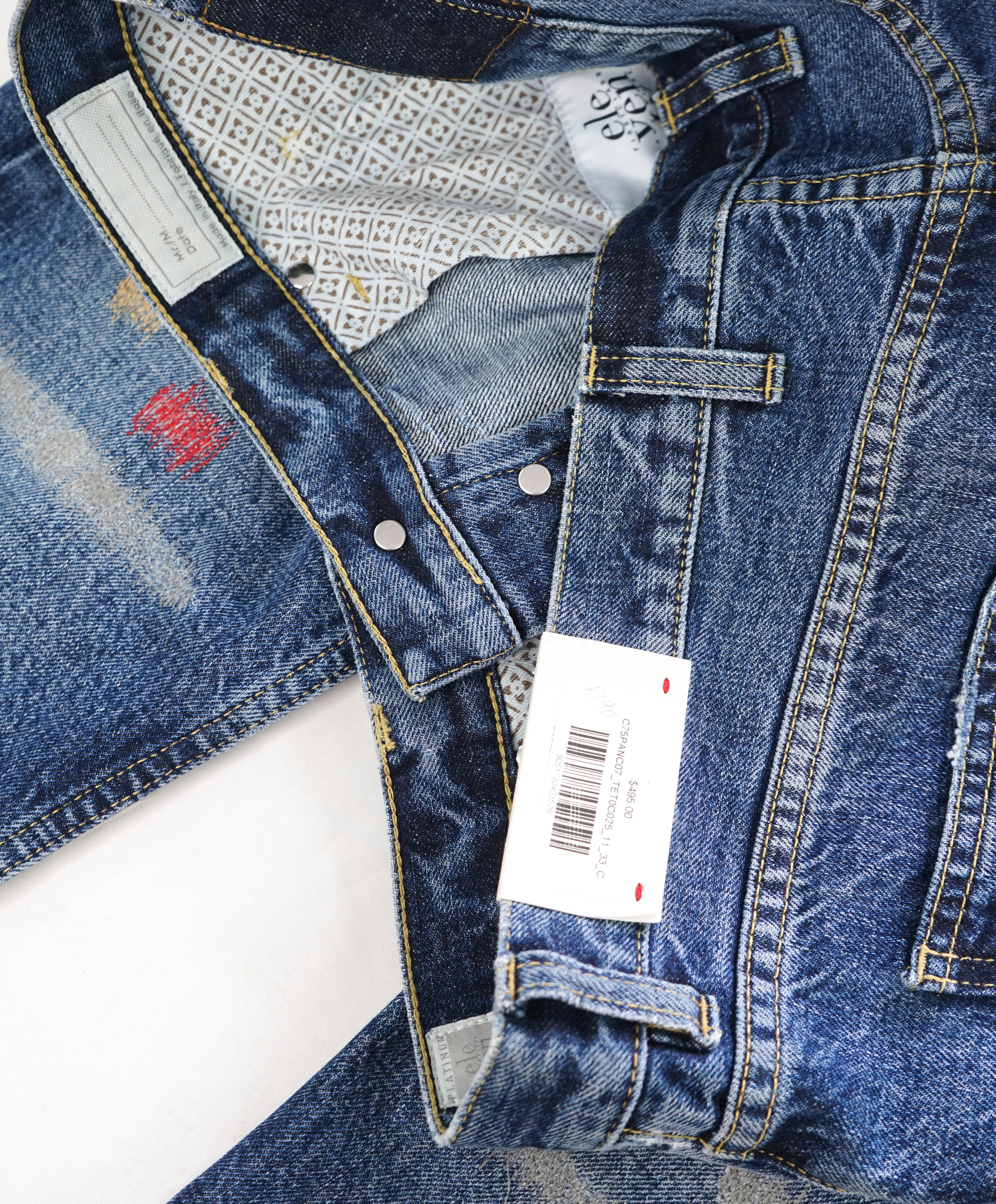 ELEVENTY - 5-Pocket Jeans In Washed Blue Denim Red Detail - 33W