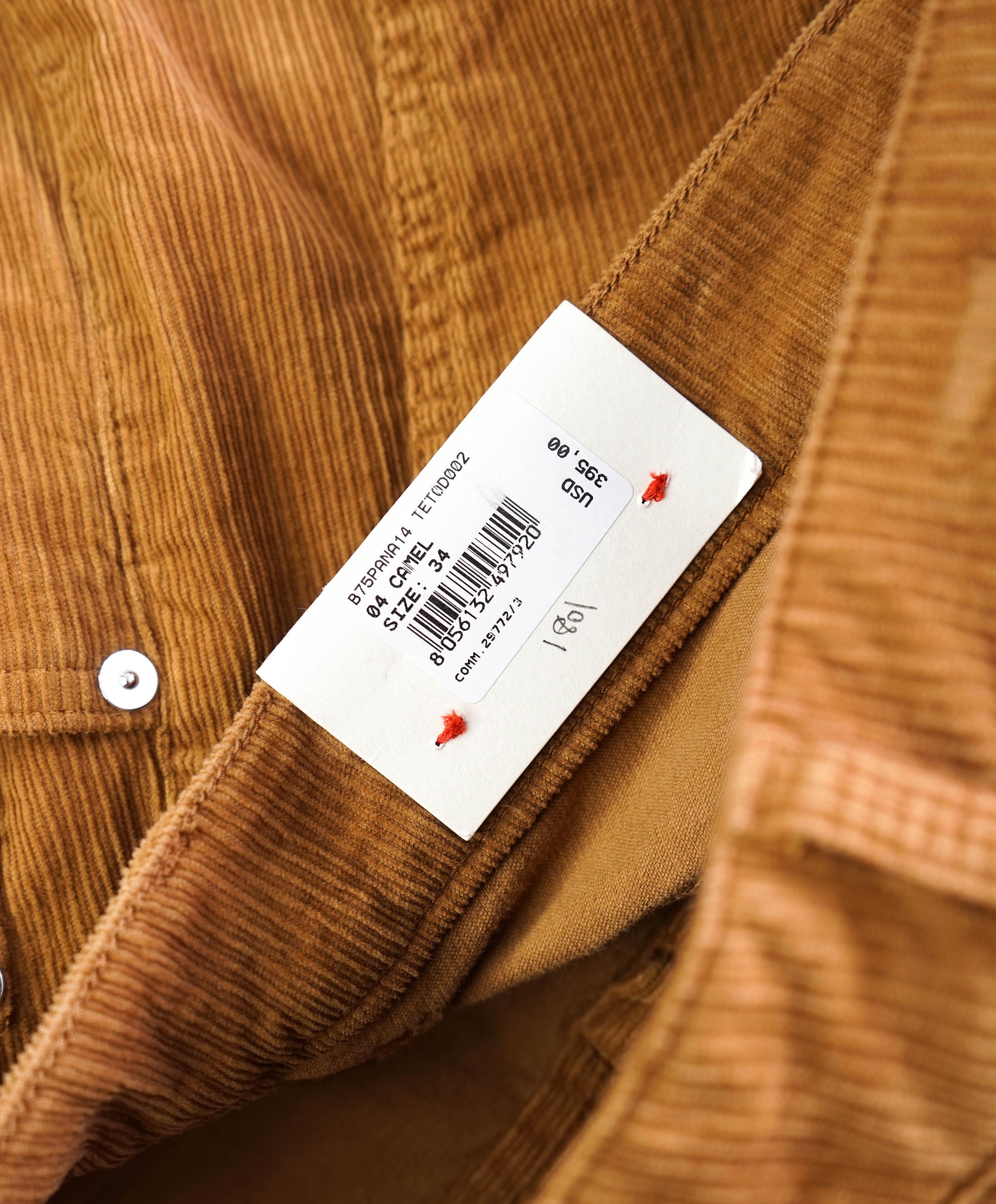 $395 ELEVENTY - CAMEL Cotton 5-Pocket Corduroy Chino Casual/Slim Pants- 34W