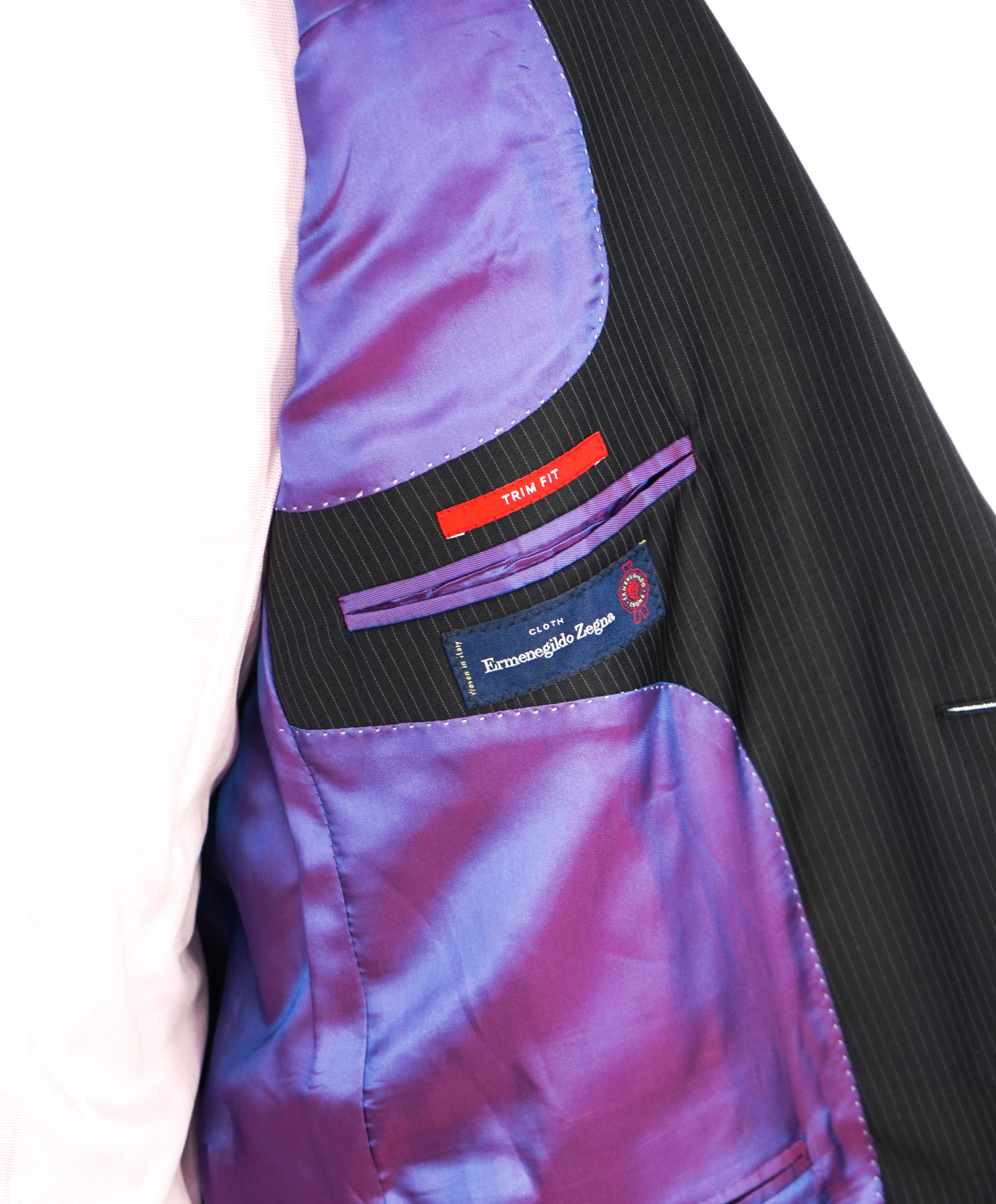 ERMENEGILDO ZEGNA - By SAKS FIFTH AVENUE "Trim Fit" Black Stripe Suit - 44R