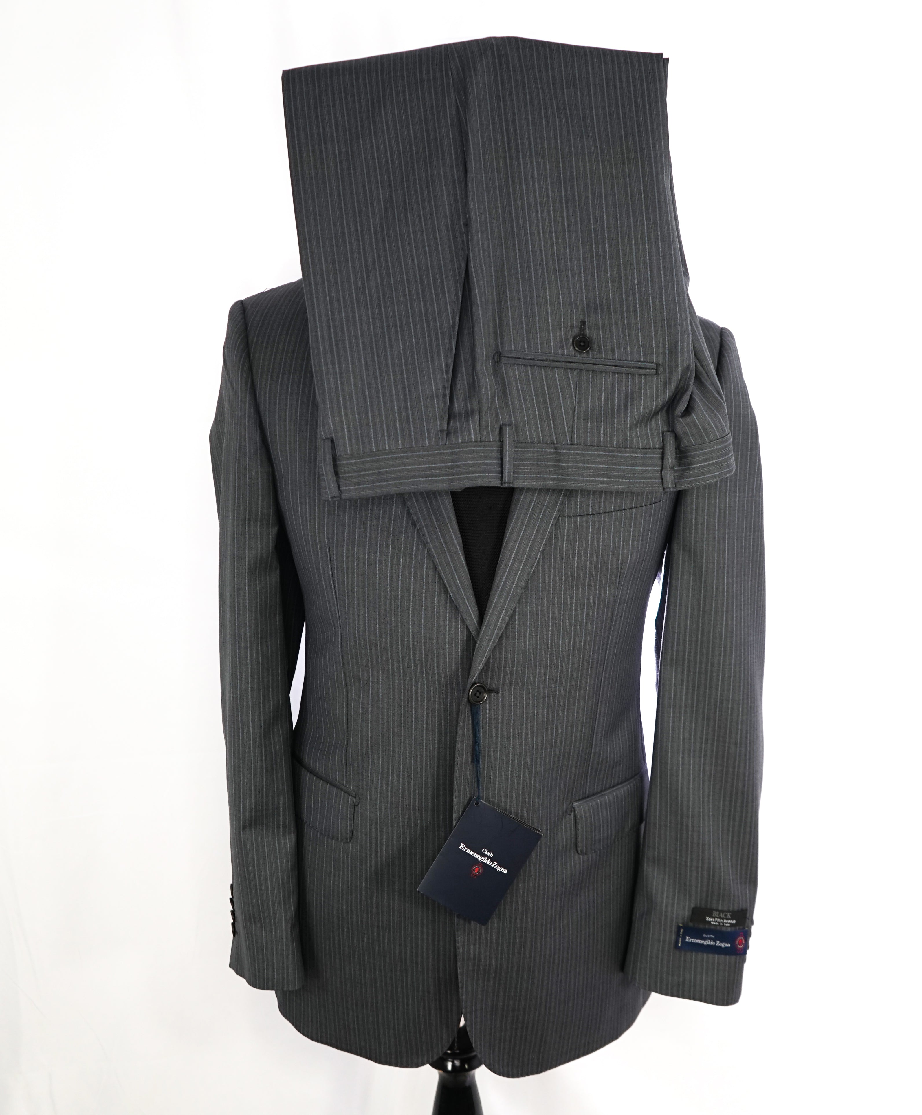 ERMENEGILDO ZEGNA - By SAKS FIFTH AVENUE "Classic" SILK Gray Stripe Suit - 40L