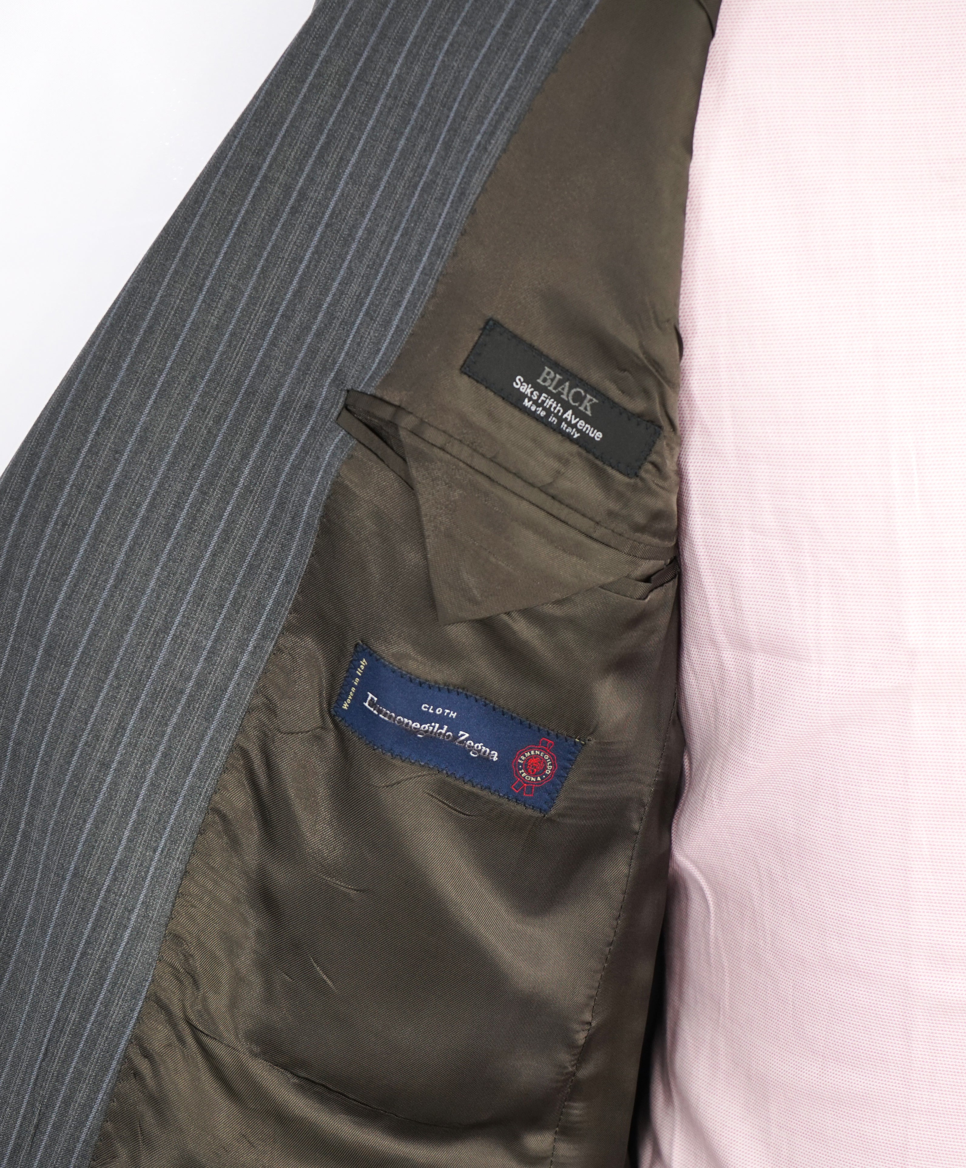 ERMENEGILDO ZEGNA - By SAKS FIFTH AVENUE "Classic" SILK Gray Stripe Suit - 40L