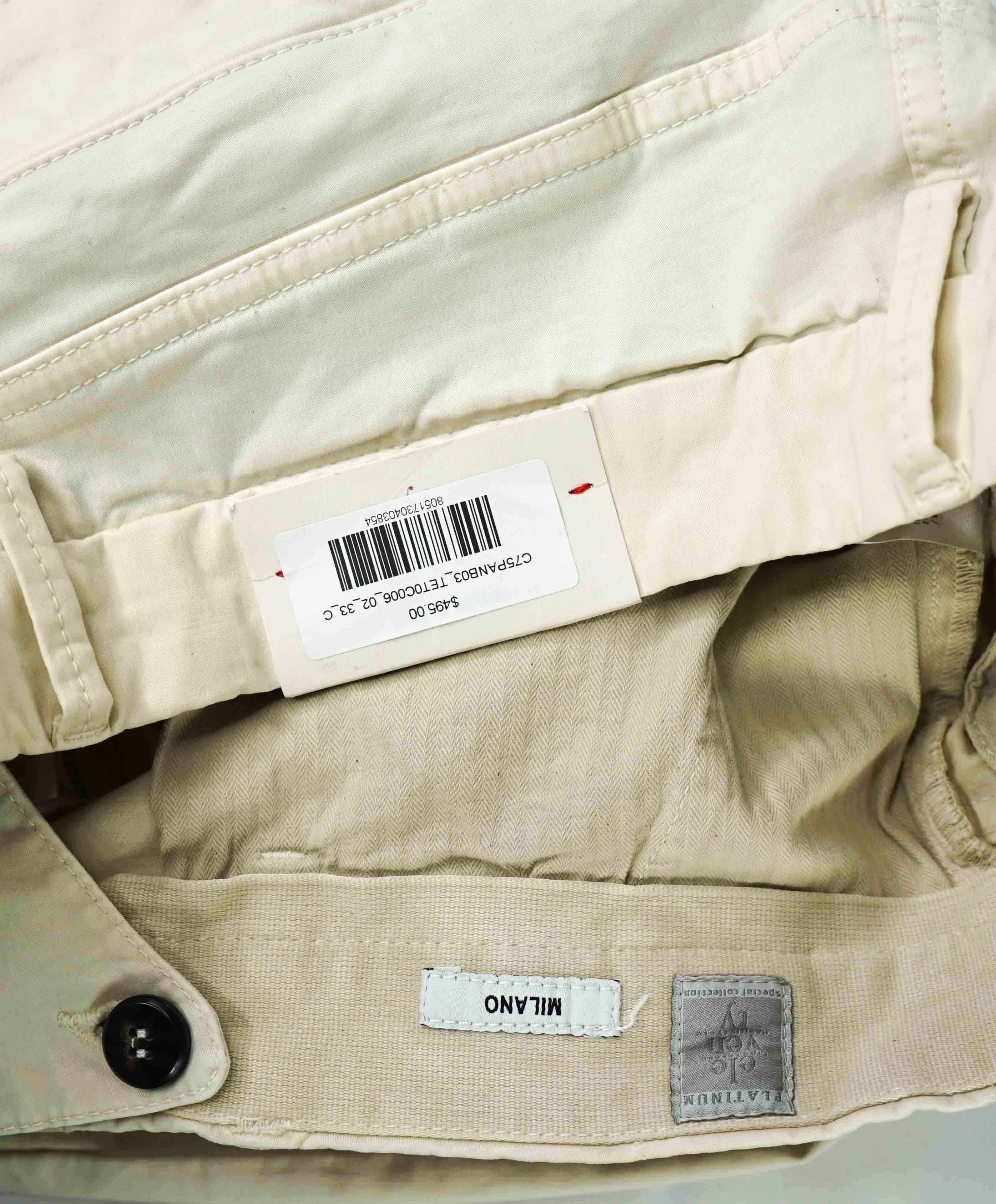 $495 ELEVENTY - SAND Cotton/Elastane "MILANO" Fit Chino Cargo Slim Pants- 33W