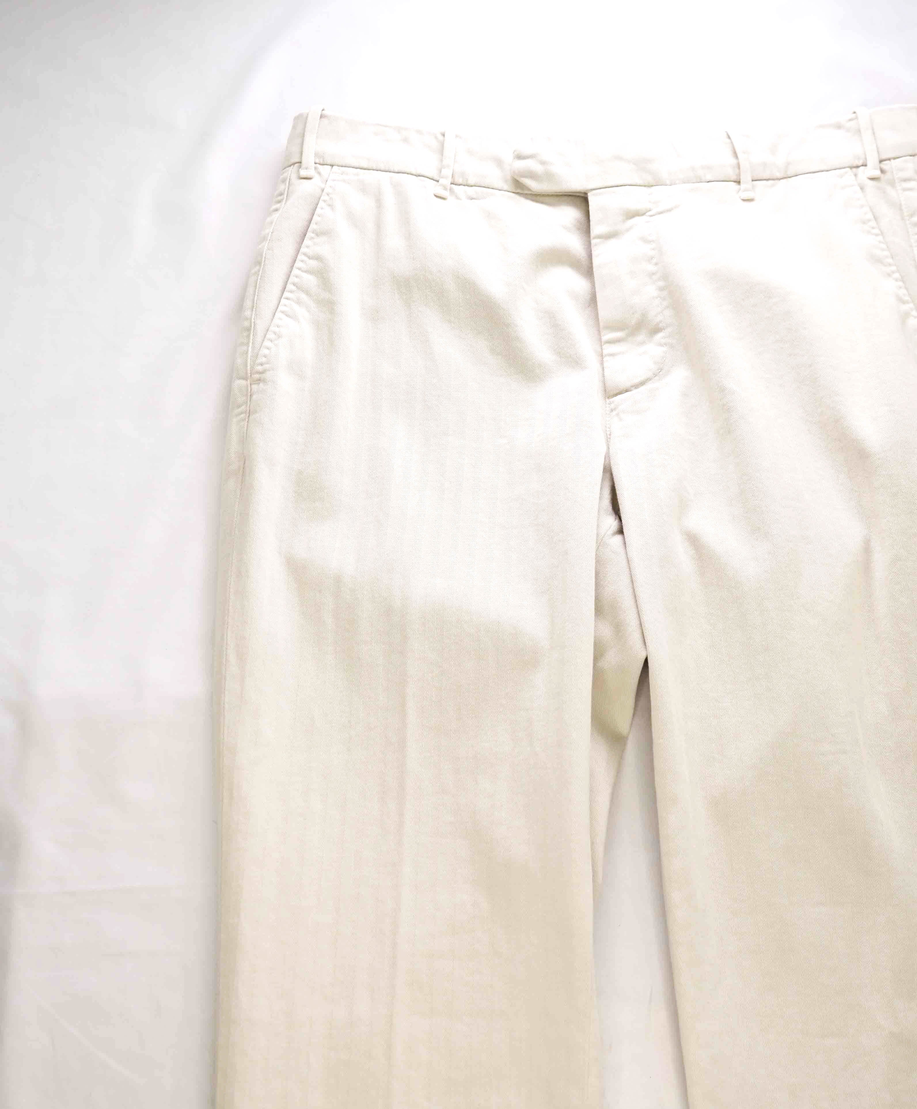 $395 ELEVENTY - SAND Cotton "MILANO" Fit Chino Slim Herringbone Pants- 33W