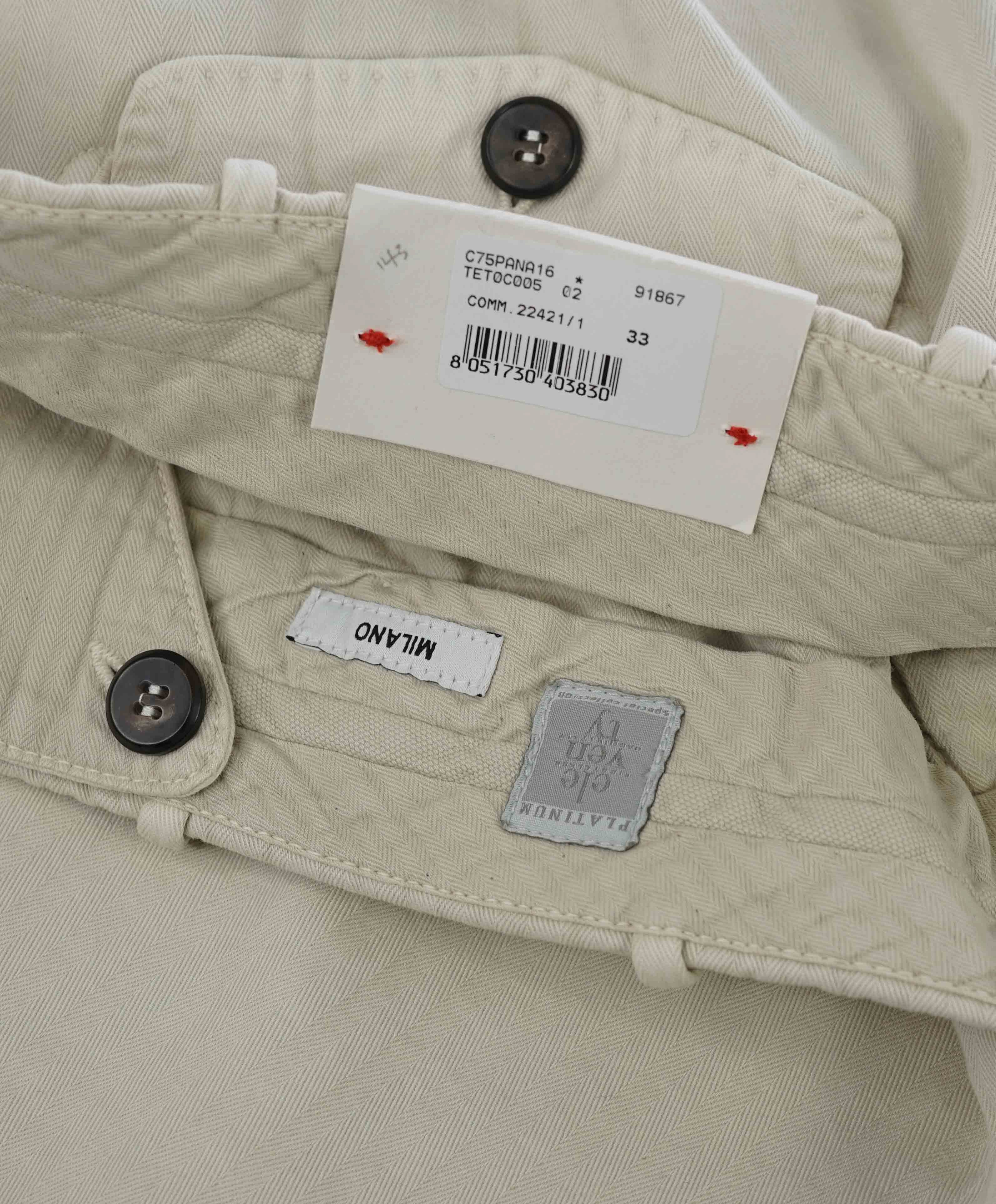 $395 ELEVENTY - SAND Cotton "MILANO" Fit Chino Slim Herringbone Pants- 33W