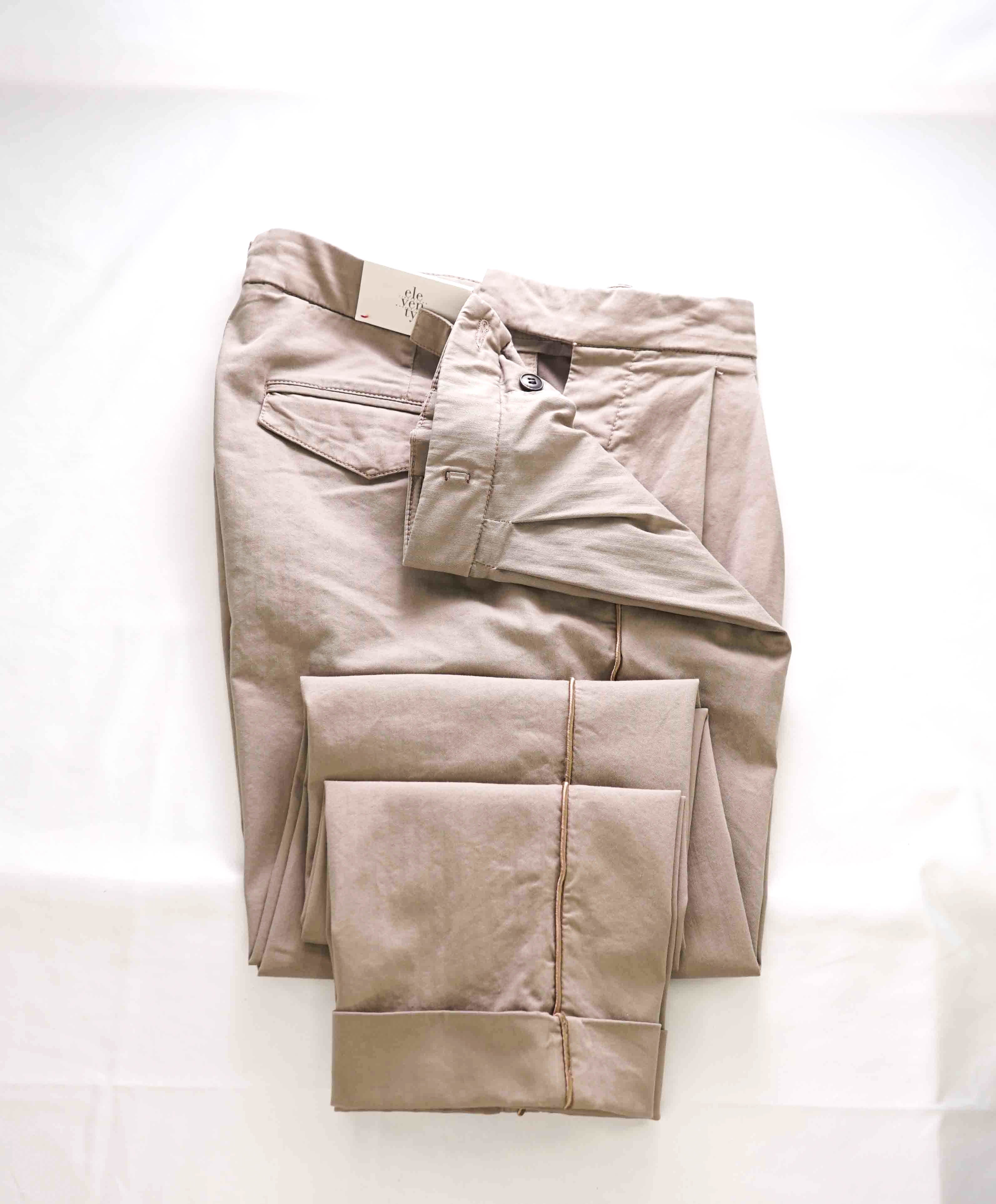 $495 ELEVENTY - *SIDE TABS* Cotton W Side Stripe Taupe Slim Casual Pants- 33W