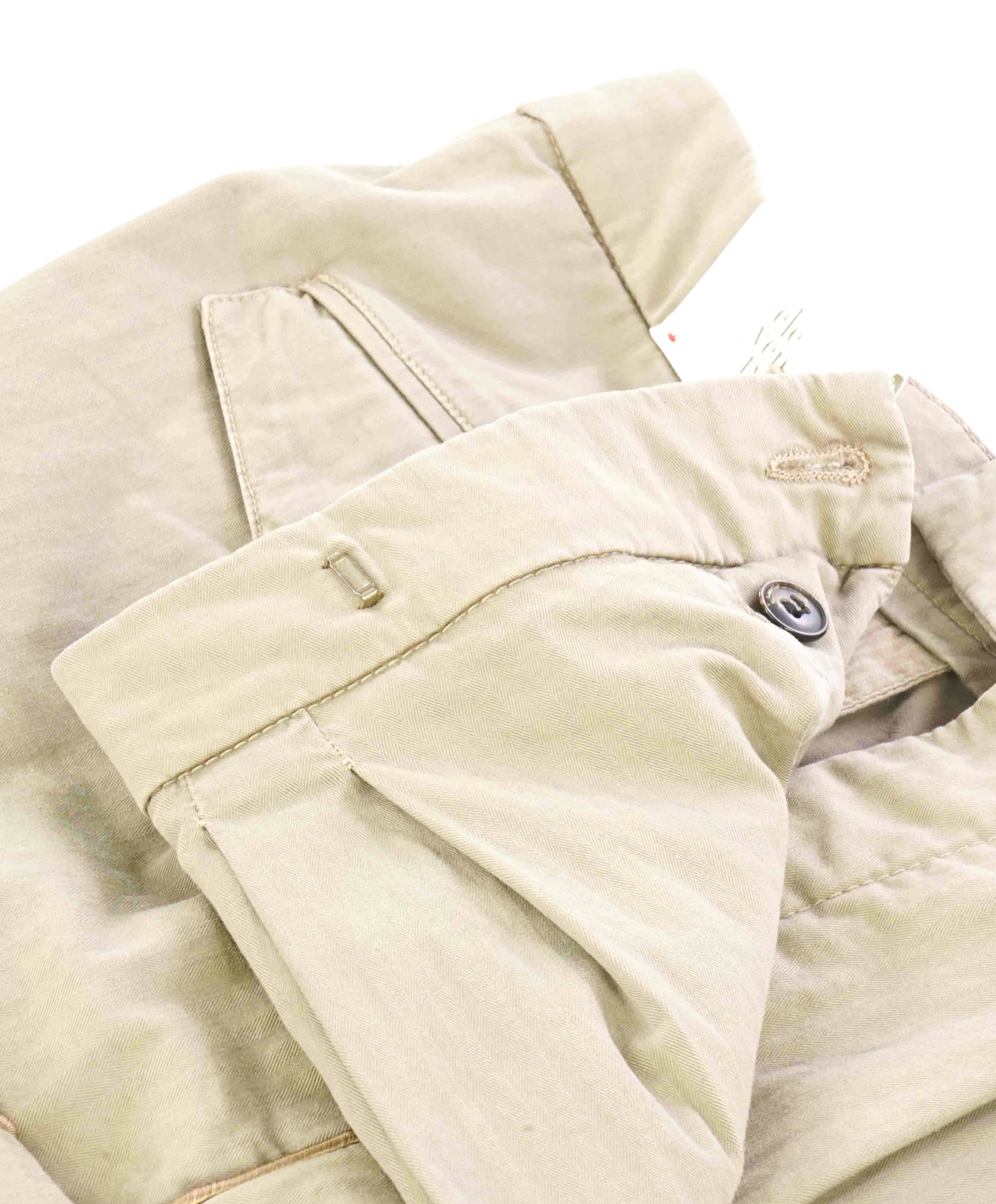 $495 ELEVENTY - *SIDE TABS* Cotton W Side Stripe Taupe Slim Casual Pants- 33W